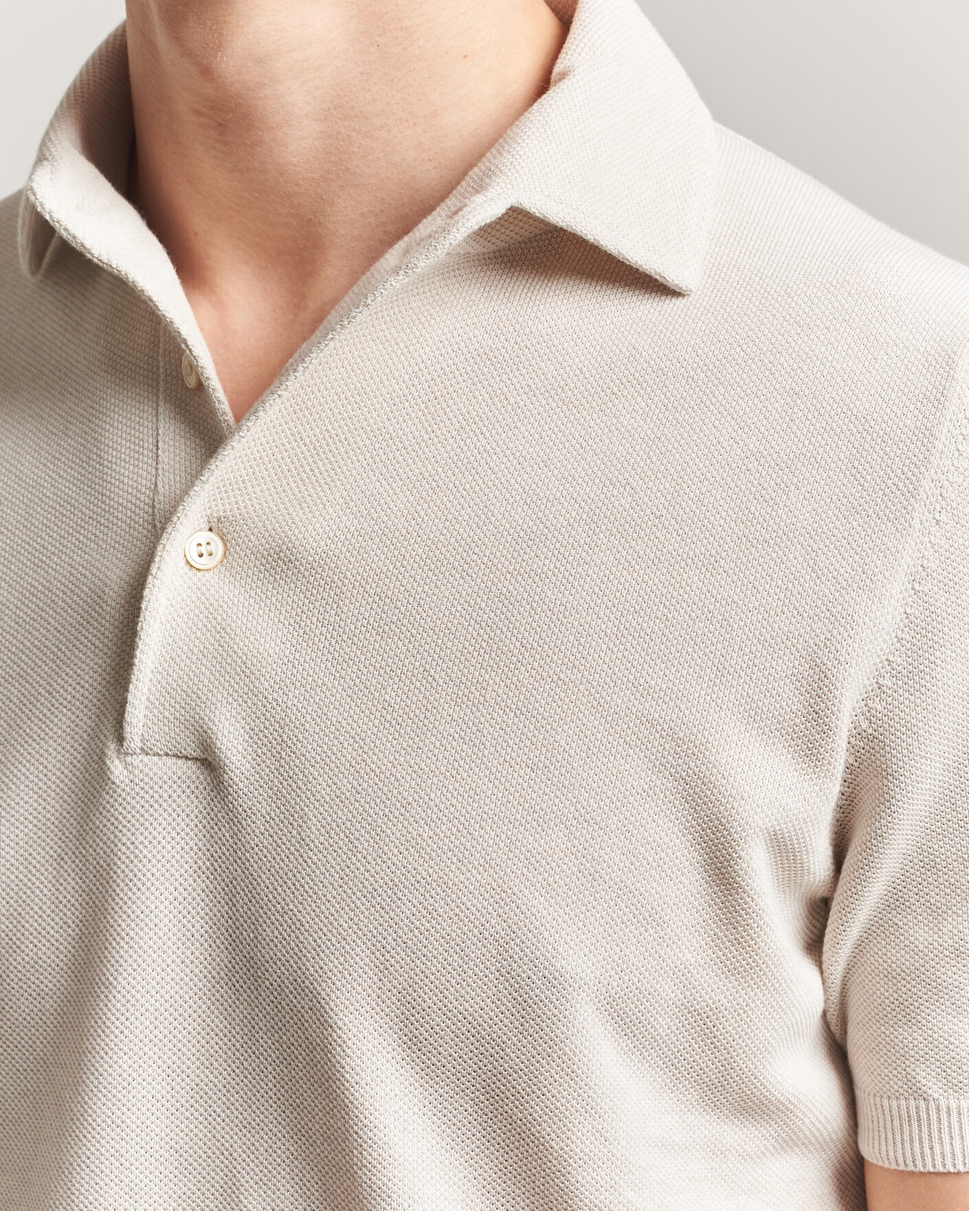 Herre | Polotrøjer | Gran Sasso | Cotton Textured Knitted Polo Light Beige