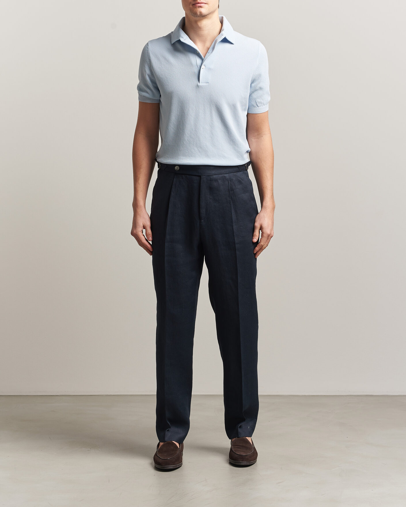 Herre | Polotrøjer | Gran Sasso | Cotton Textured Knitted Polo Light Blue