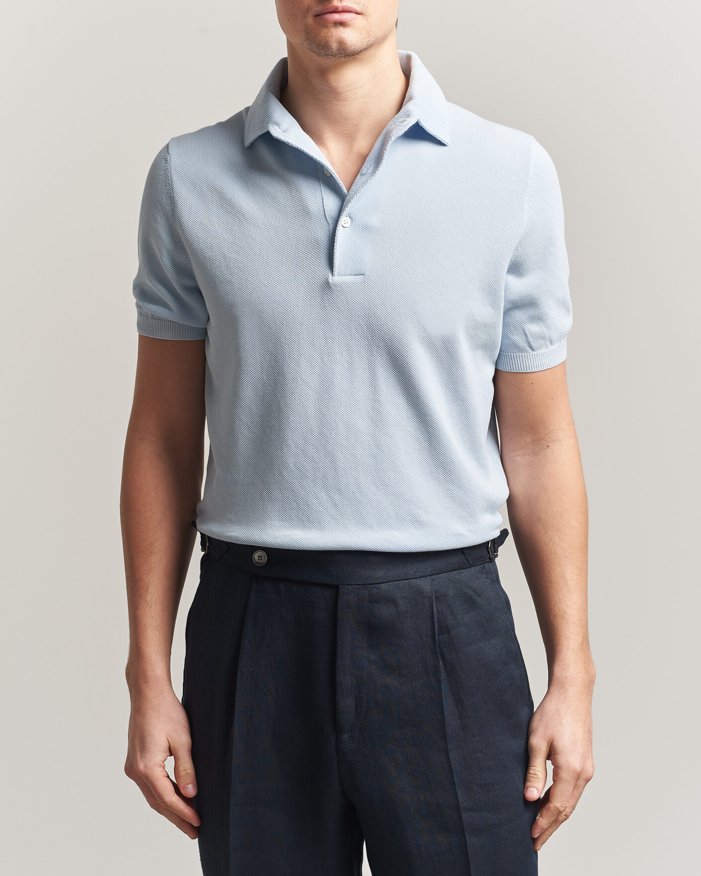 Herre | Polotrøjer | Gran Sasso | Cotton Textured Knitted Polo Light Blue