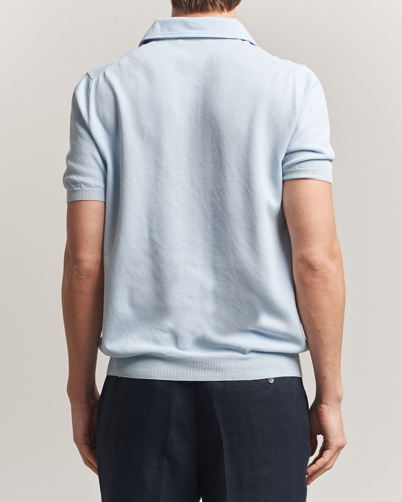 Herre | Polotrøjer | Gran Sasso | Cotton Textured Knitted Polo Light Blue