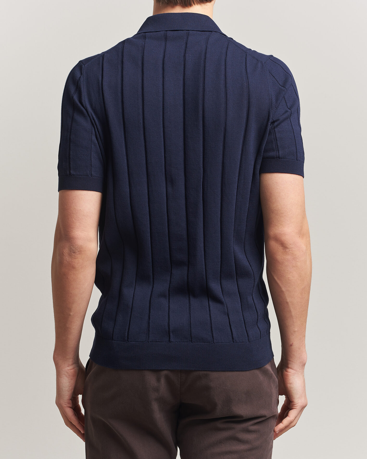 Herre | Skjorter | Gran Sasso | Cotton Ribbed Knitted Resort Shirt Navy