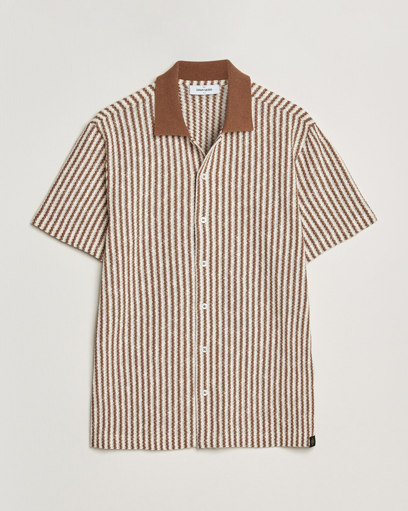 Herre | Skjorter | Gran Sasso | Cotton Knitted Striped Resort Shirt Brown/White