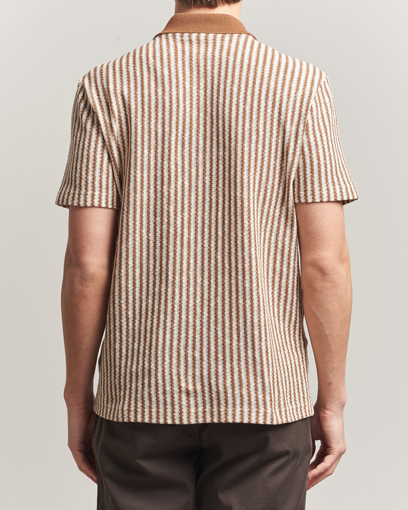 Herre | Skjorter | Gran Sasso | Cotton Knitted Striped Resort Shirt Brown/White
