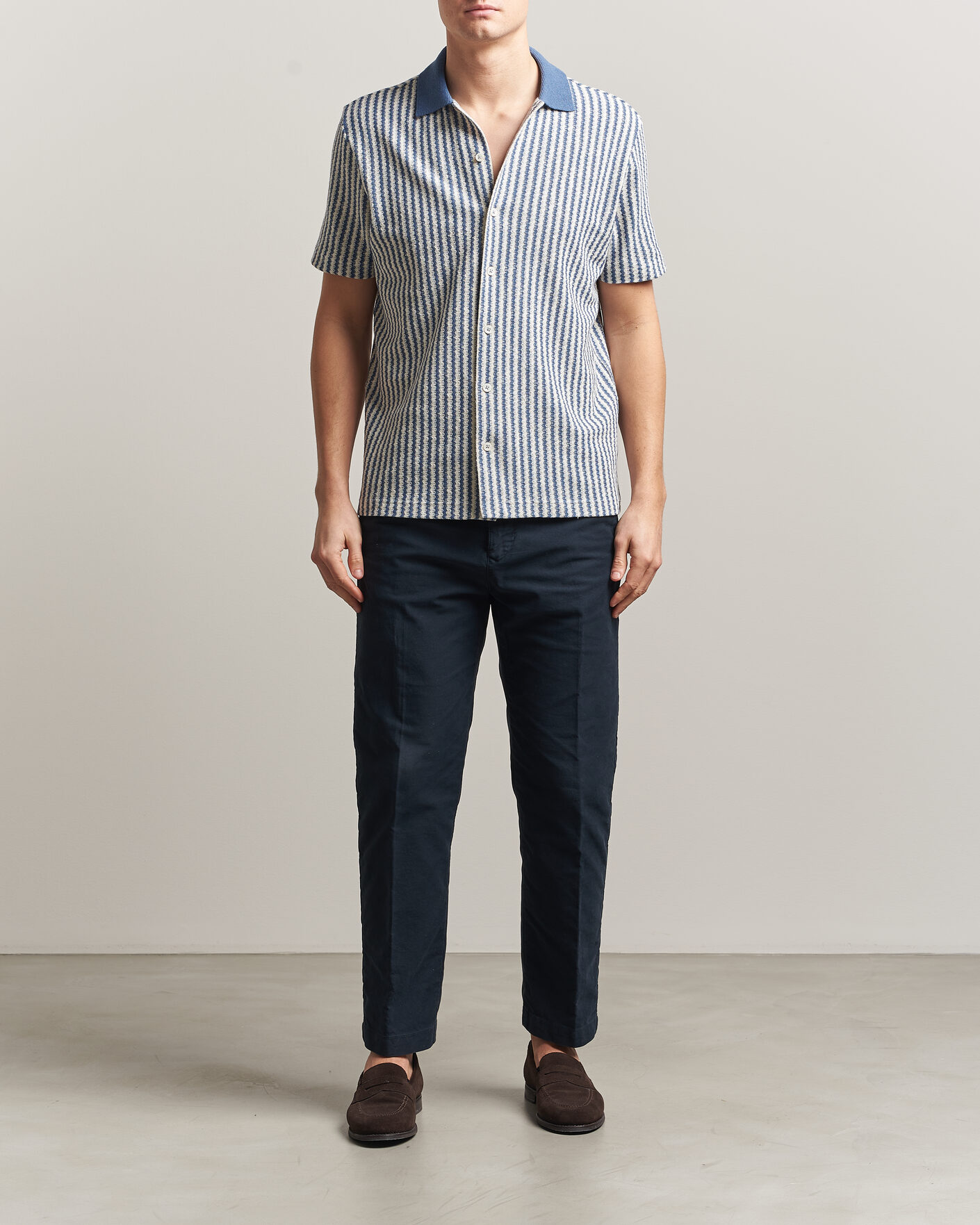Herre | Skjorter | Gran Sasso | Cotton Knitted Striped Resort Shirt Blue/white