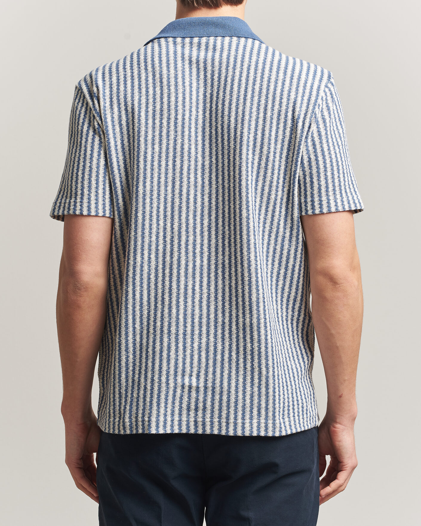 Herre | Skjorter | Gran Sasso | Cotton Knitted Striped Resort Shirt Blue/white
