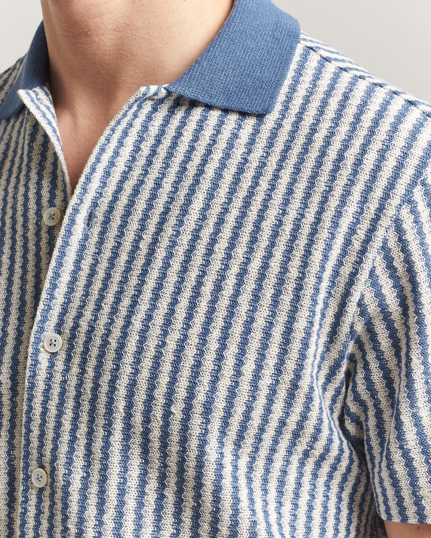 Herre | Skjorter | Gran Sasso | Cotton Knitted Striped Resort Shirt Blue/white