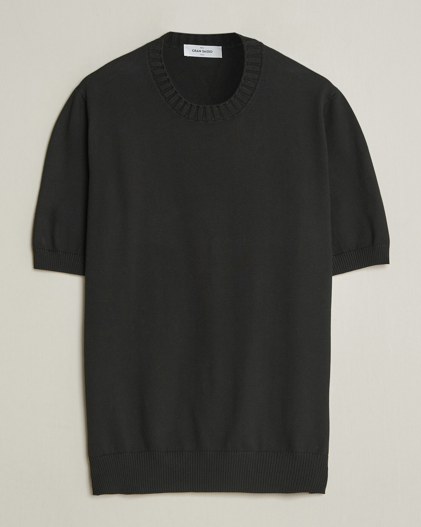 Herre | T-Shirts | Gran Sasso | Cotton Heavy Knitted Crew Neck T-Shirt Black