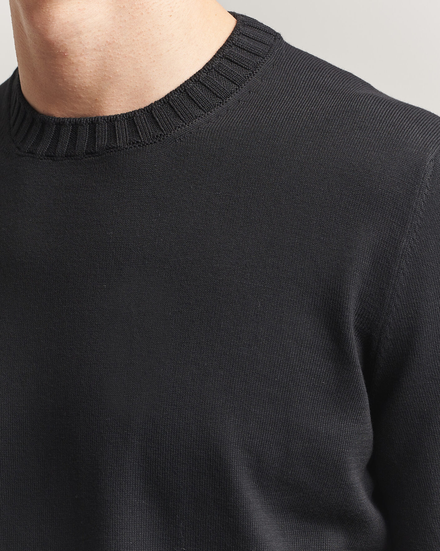 Herre | T-Shirts | Gran Sasso | Cotton Heavy Knitted Crew Neck T-Shirt Black