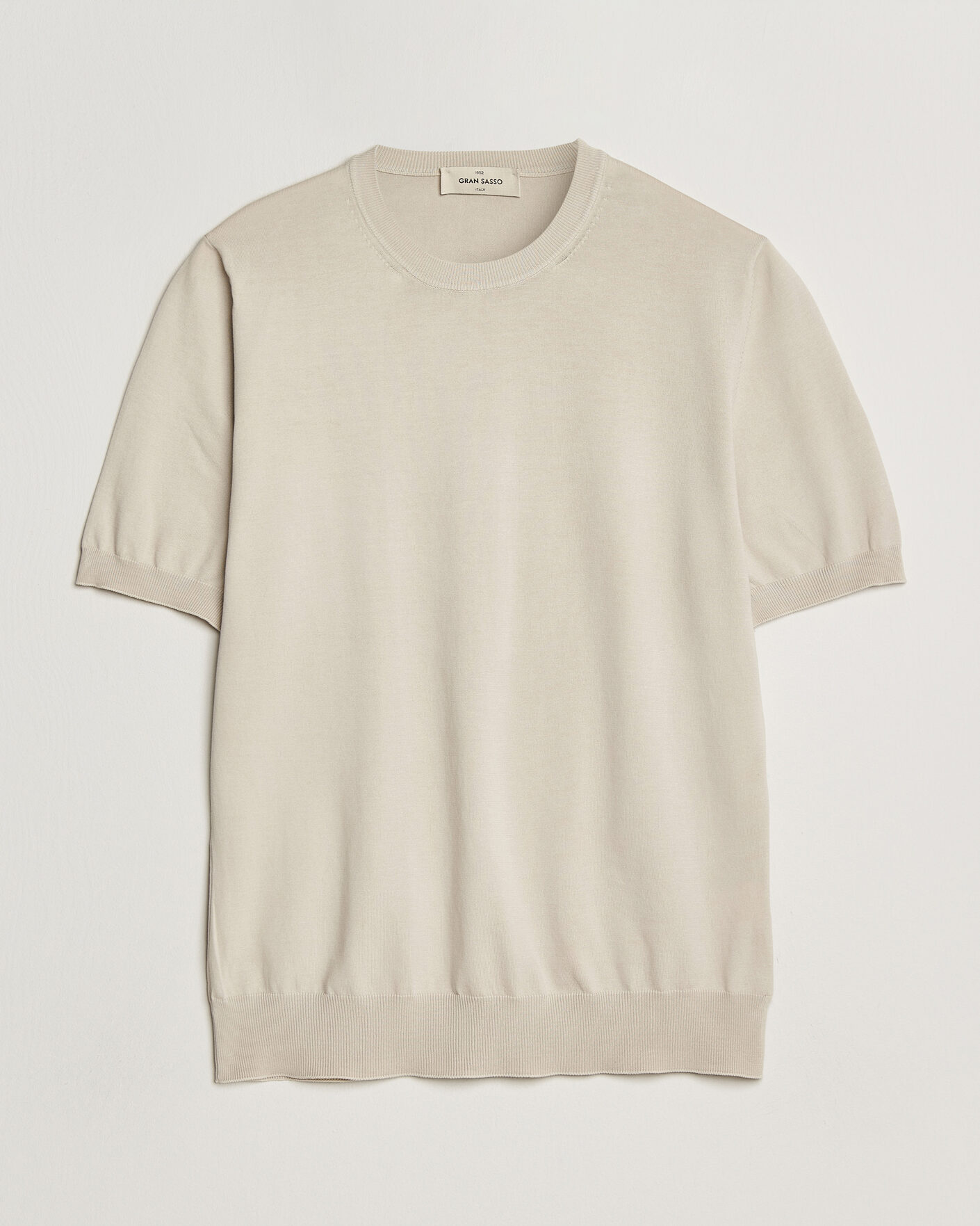 Herre | T-Shirts | Gran Sasso | Cotton Knitted Crew Neck T-Shirt Beige Melange