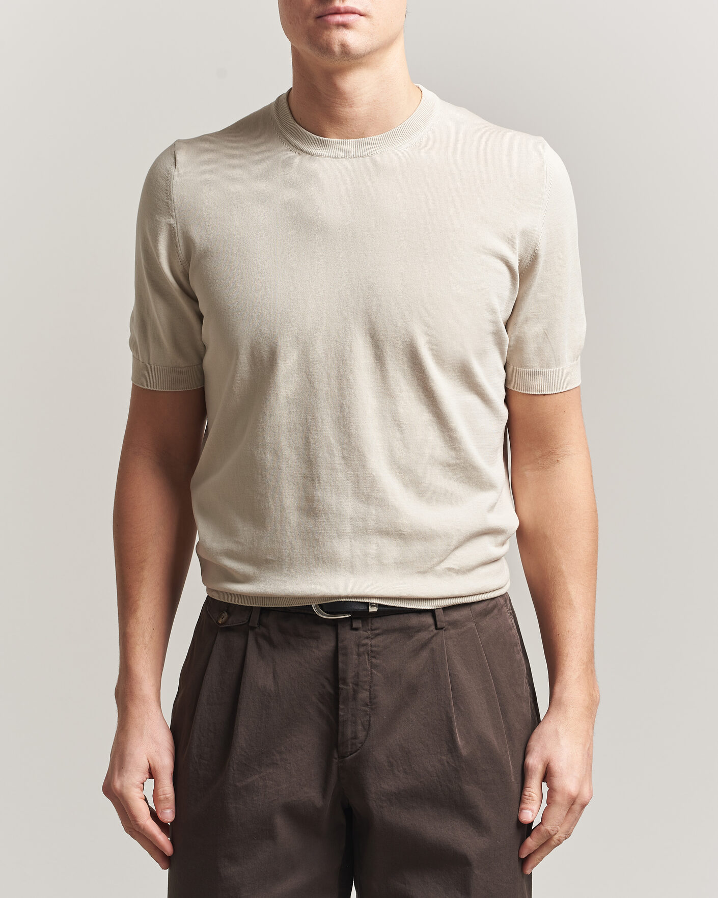 Herre | T-Shirts | Gran Sasso | Cotton Knitted Crew Neck T-Shirt Beige Melange
