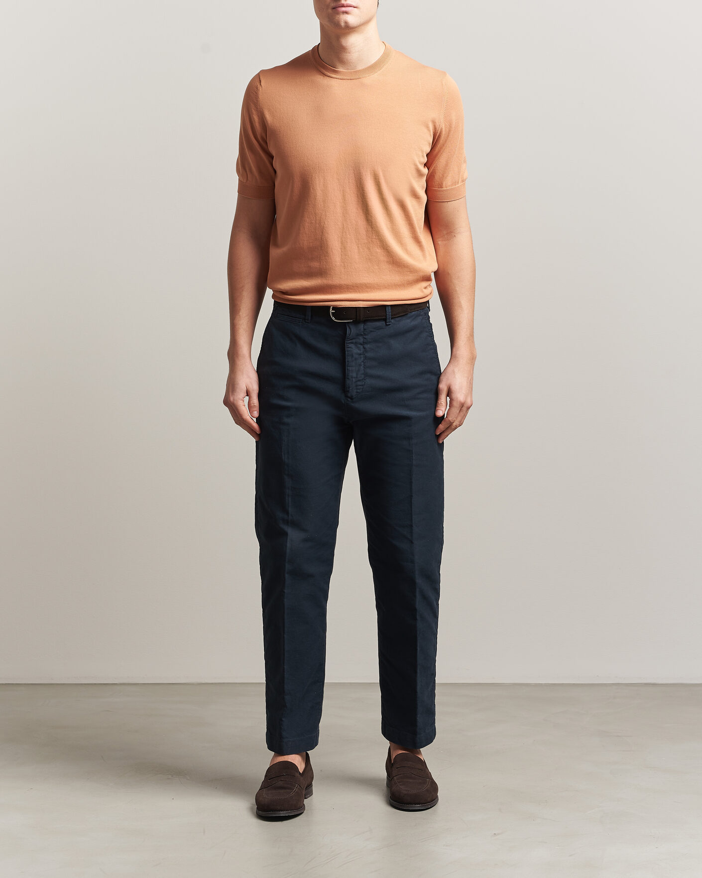 Herre | T-Shirts | Gran Sasso | Cotton Knitted Crew Neck T-Shirt Apricot Orange Melange