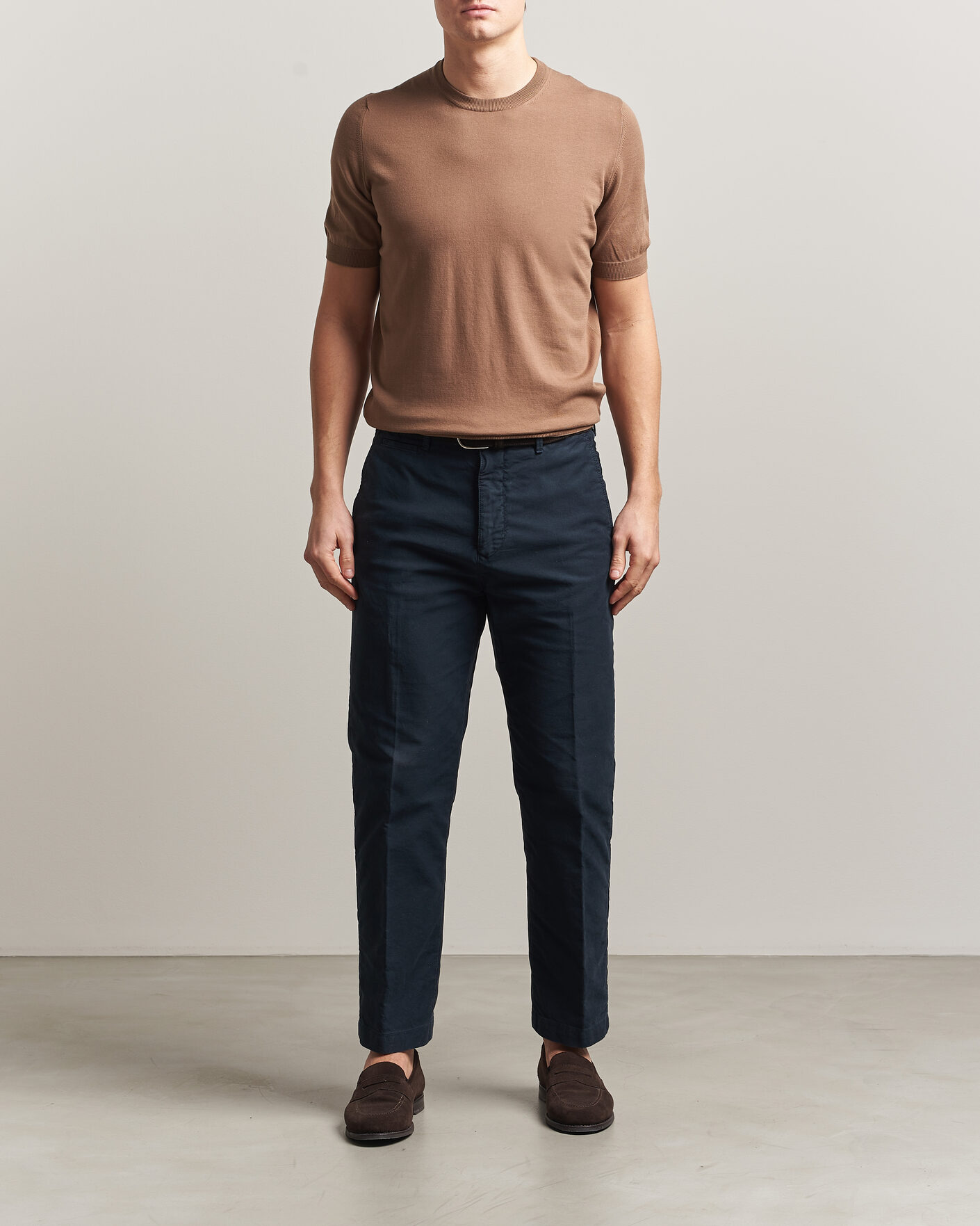 Herre | T-Shirts | Gran Sasso | Cotton Knitted Crew Neck T-Shirt Brown