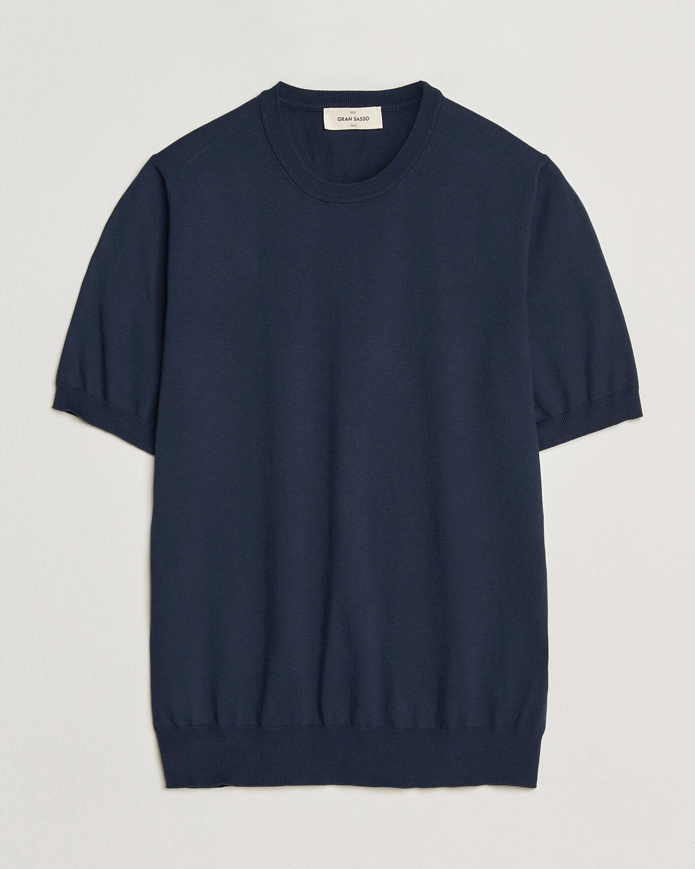 Herre | T-Shirts | Gran Sasso | Cotton Knitted Crew Neck T-Shirt Navy