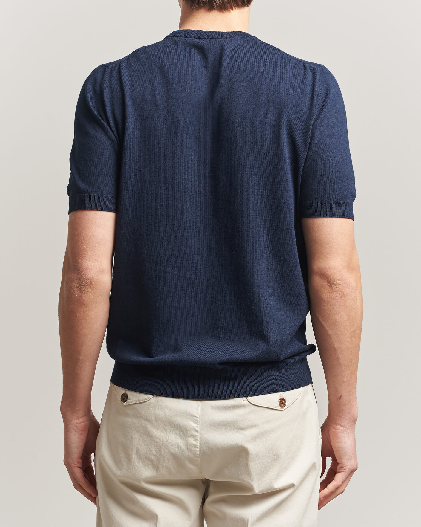 Herre | T-Shirts | Gran Sasso | Cotton Knitted Crew Neck T-Shirt Navy