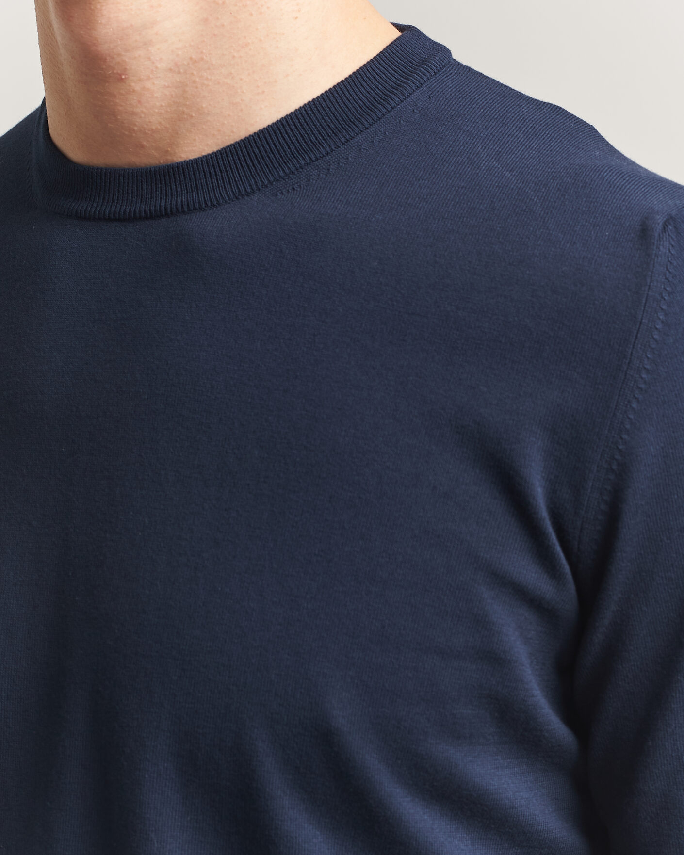 Herre | T-Shirts | Gran Sasso | Cotton Knitted Crew Neck T-Shirt Navy