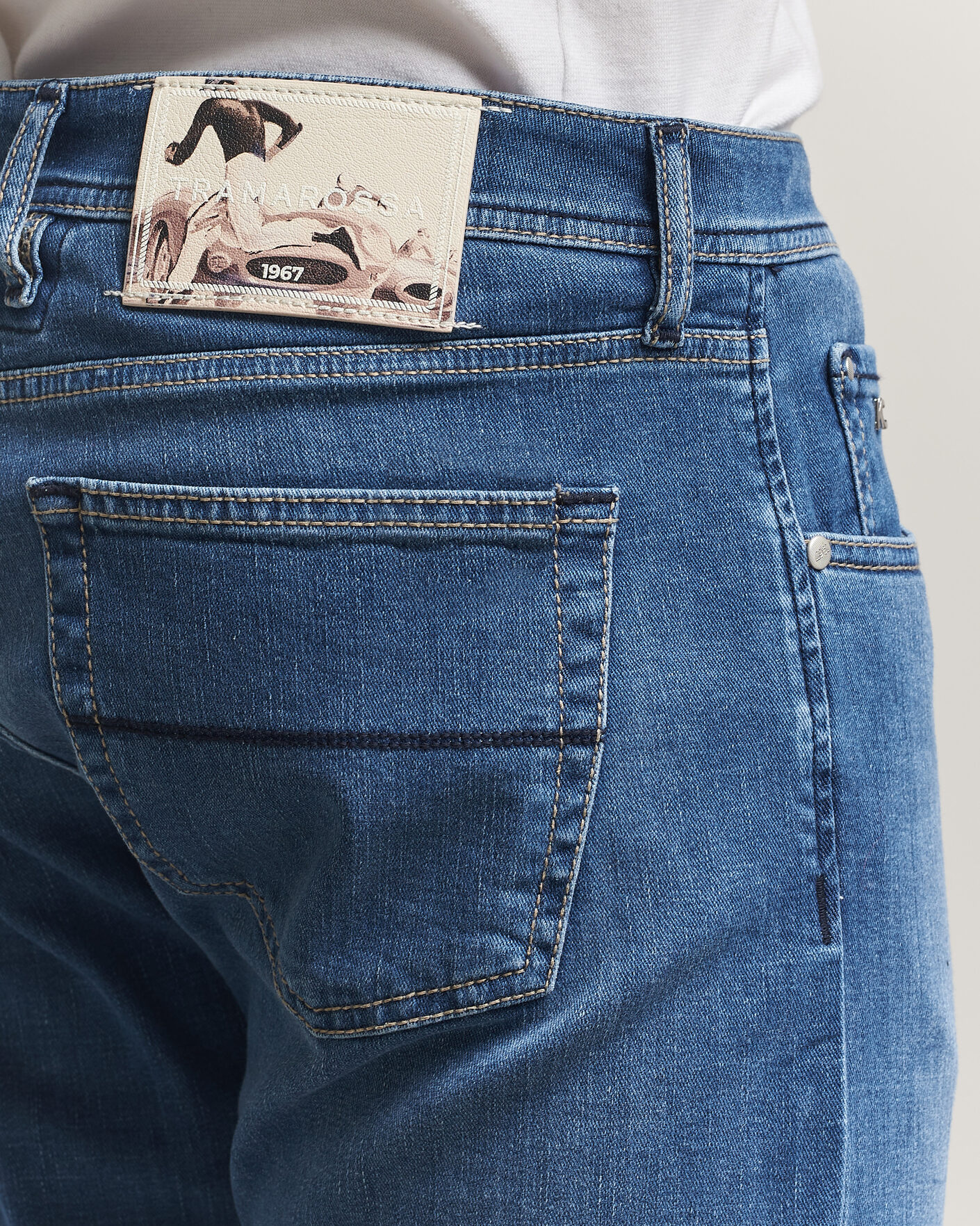 Herre | Jeans | Tramarossa | Michelangelo Contrast Seam Stretch Jeans Mid Blue