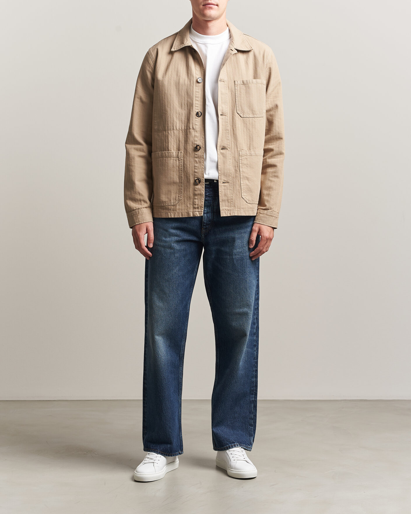 Herre | Skjorter | A Day's March | Original Herringbone Overshirt Desert Taupe