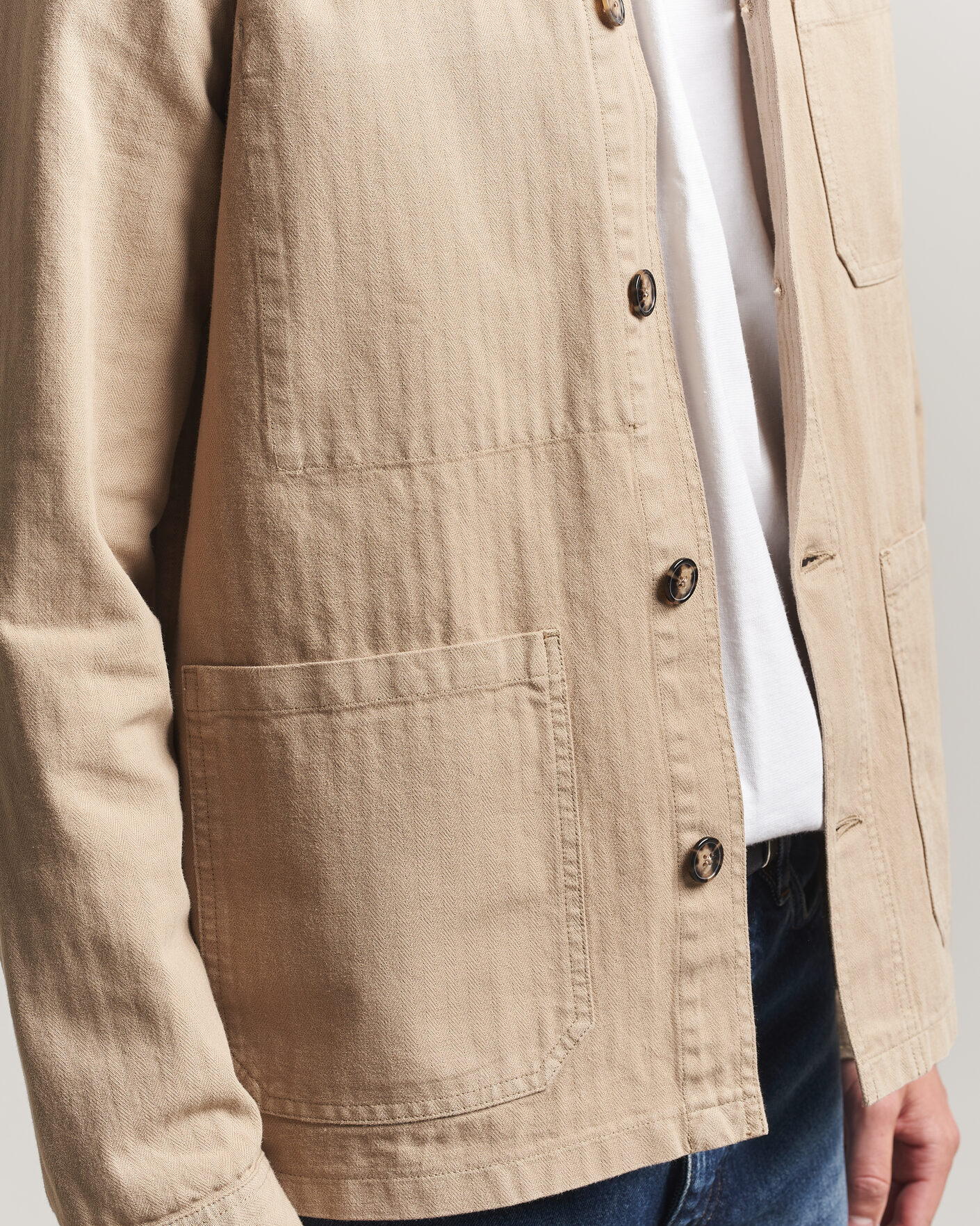 Herre | Skjorter | A Day's March | Original Herringbone Overshirt Desert Taupe
