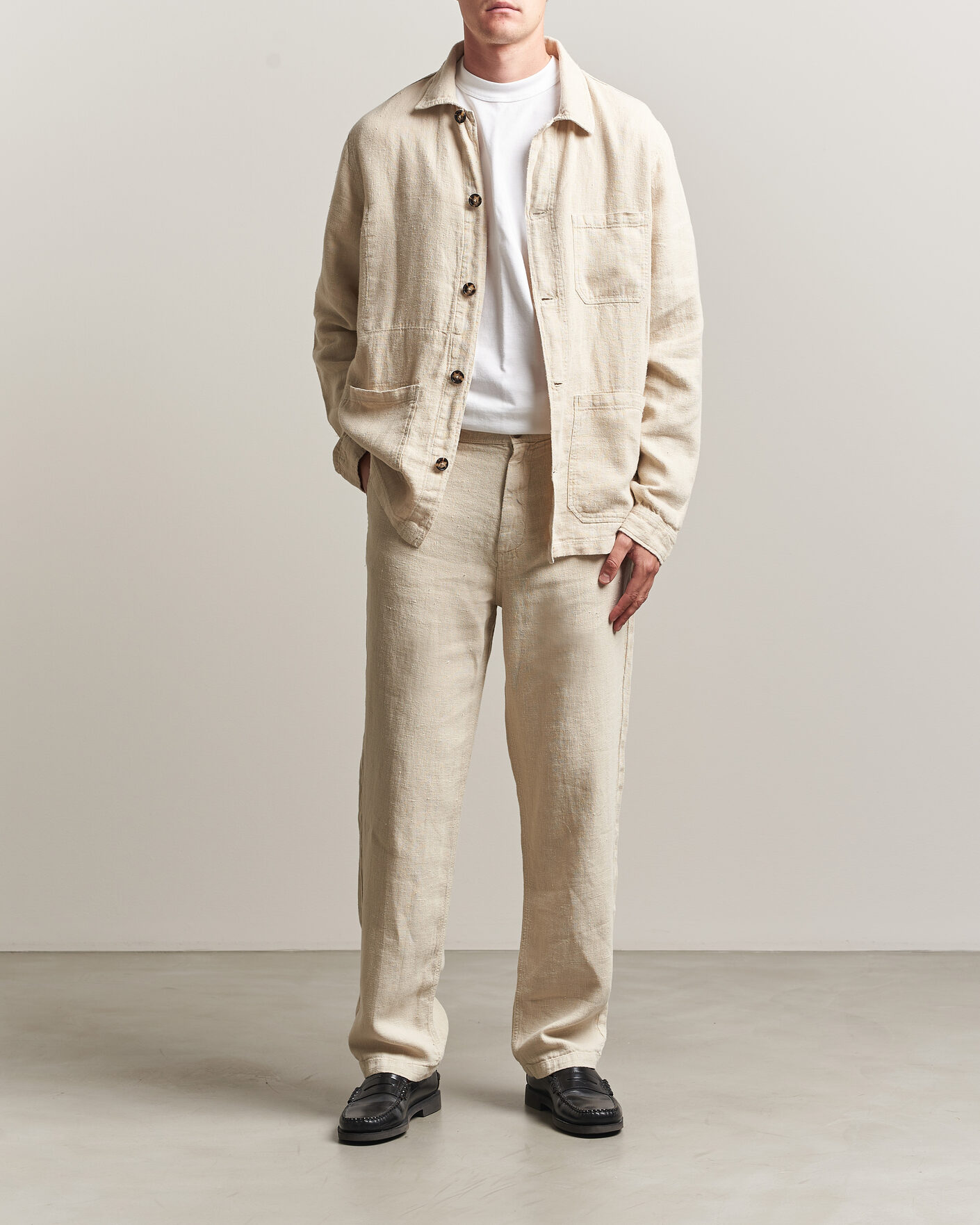 Herre | Skjorter | A Day's March | Original Linen Overshirt Oyster