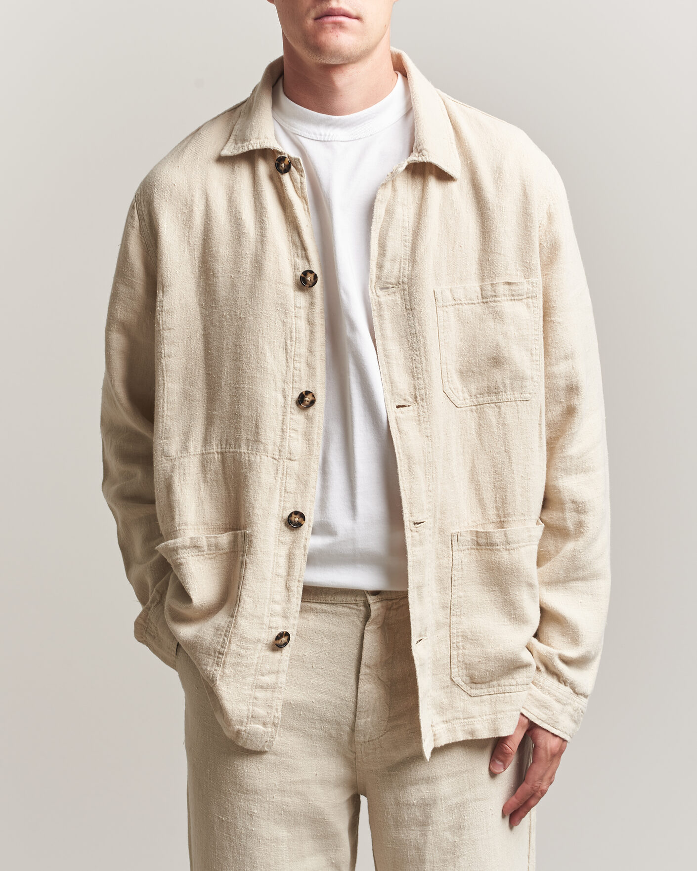 Herre | Skjorter | A Day's March | Original Linen Overshirt Oyster
