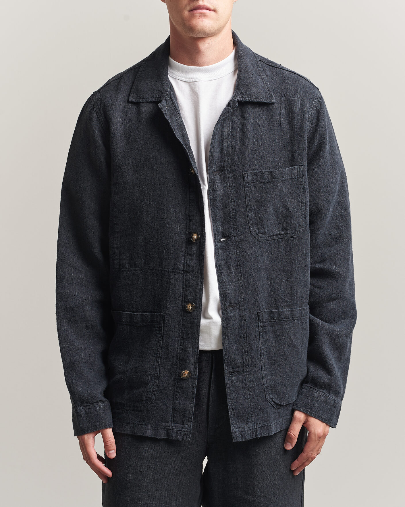 Herre | Skjorter | A Day's March | Original Linen Overshirt Black