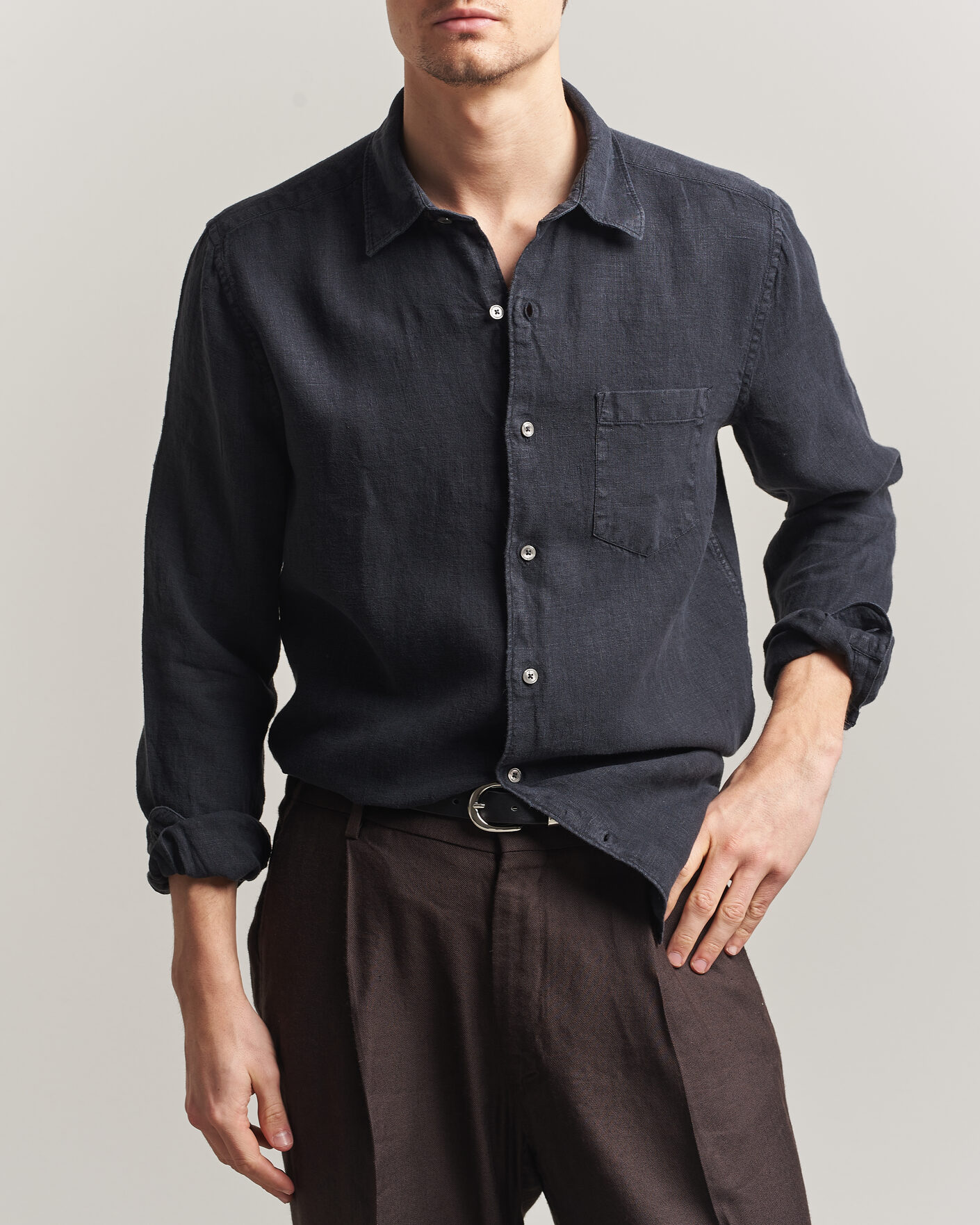 Herre | Skjorter | A Day's March | Daintree Linen Shirt Off Black