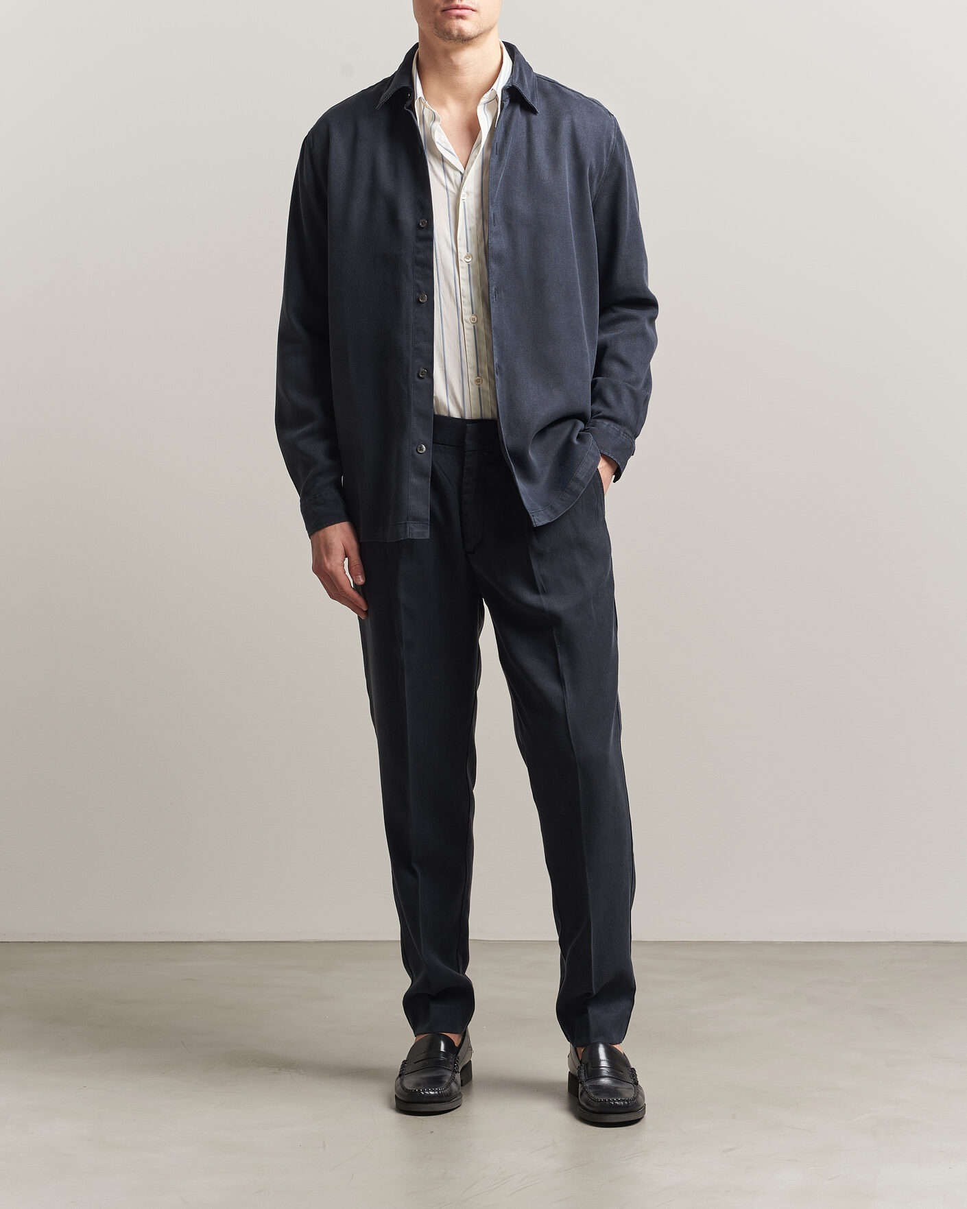 Herre | Skjorter | A Day's March | Clean Cut Lyocell Shirt Navy