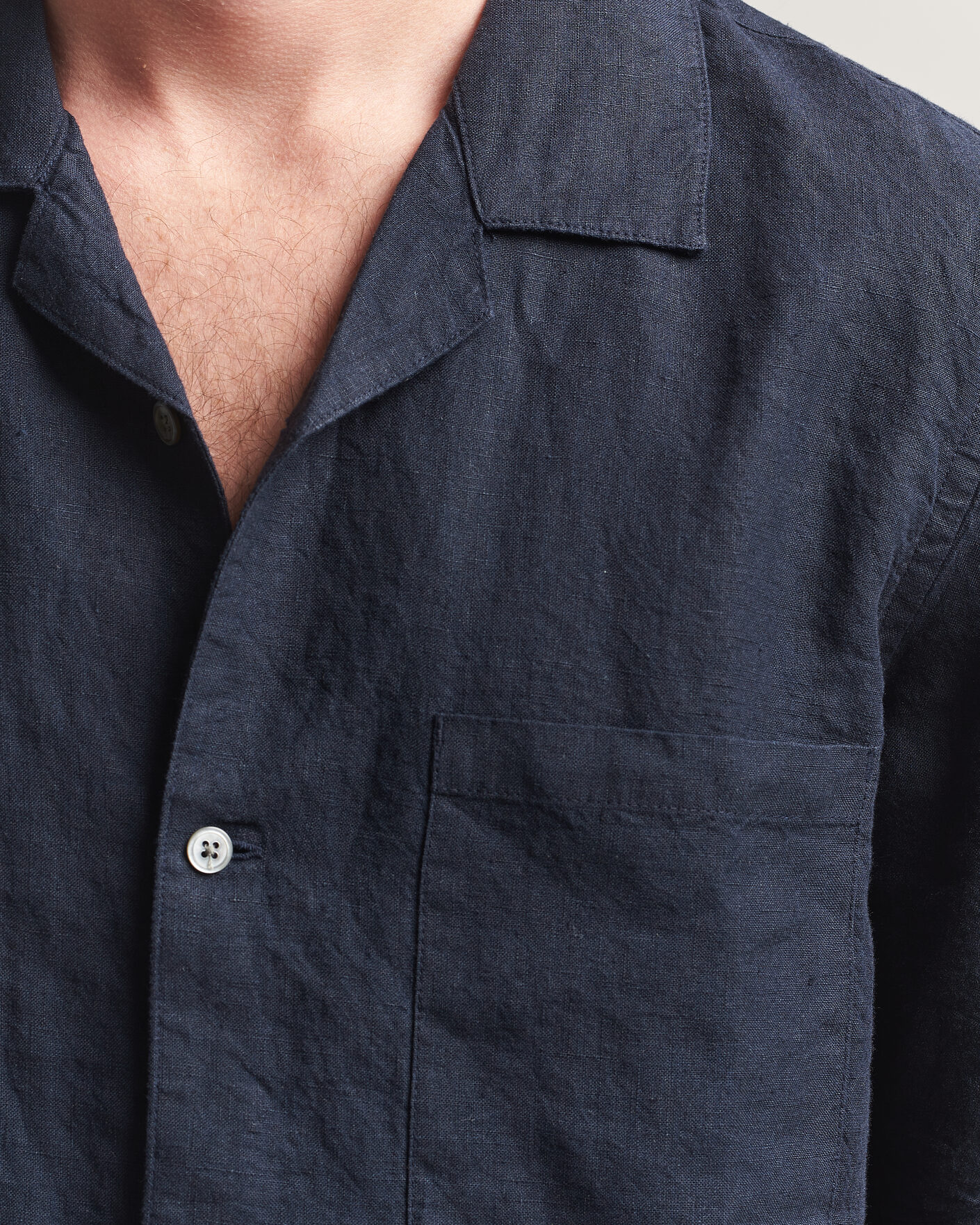 Herre | Skjorter | A Day's March | Yamu Linen Short Sleeve Shirt Navy