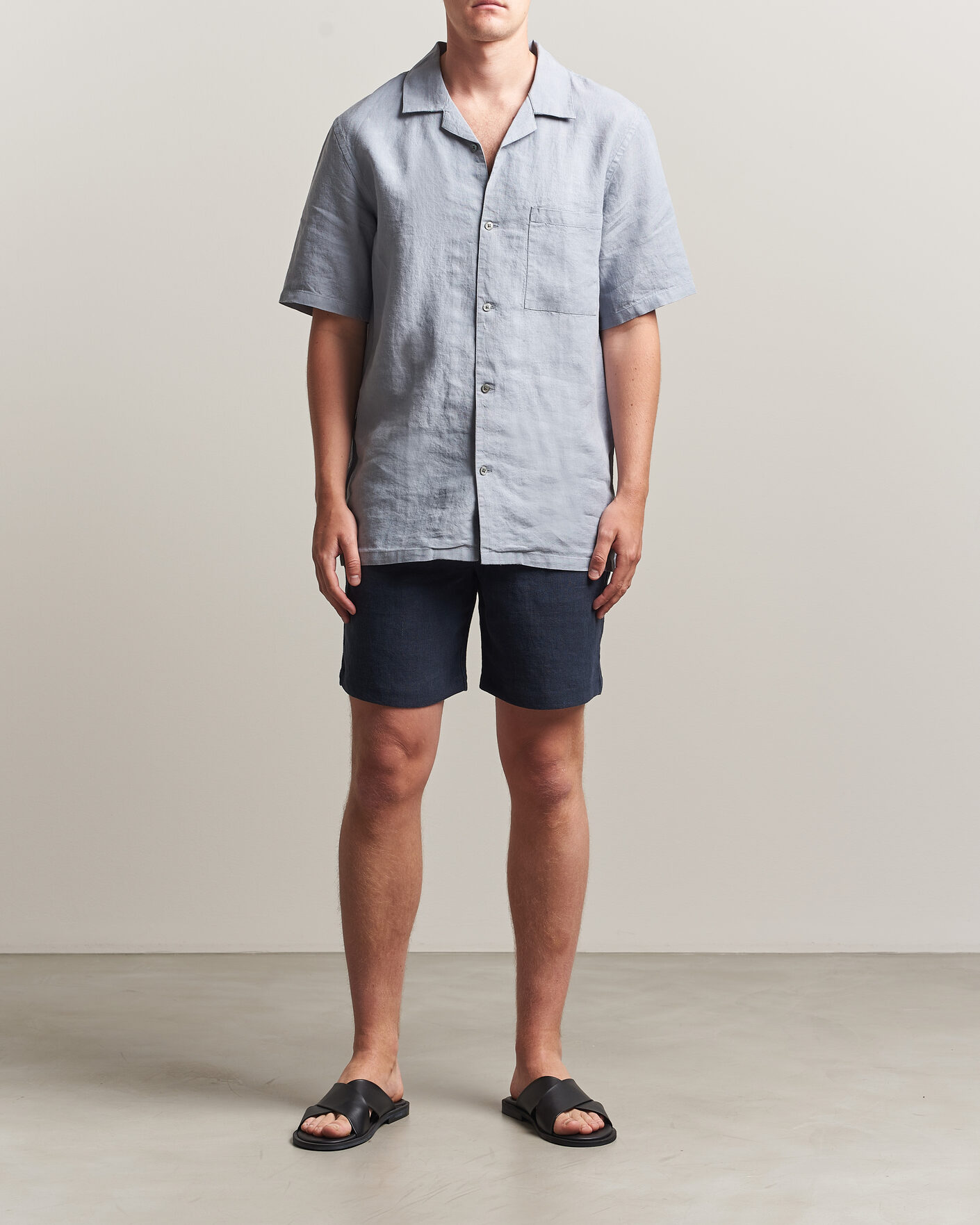 Herre | Skjorter | A Day's March | Yamu Linen Short Sleeve Shirt Rock Blue