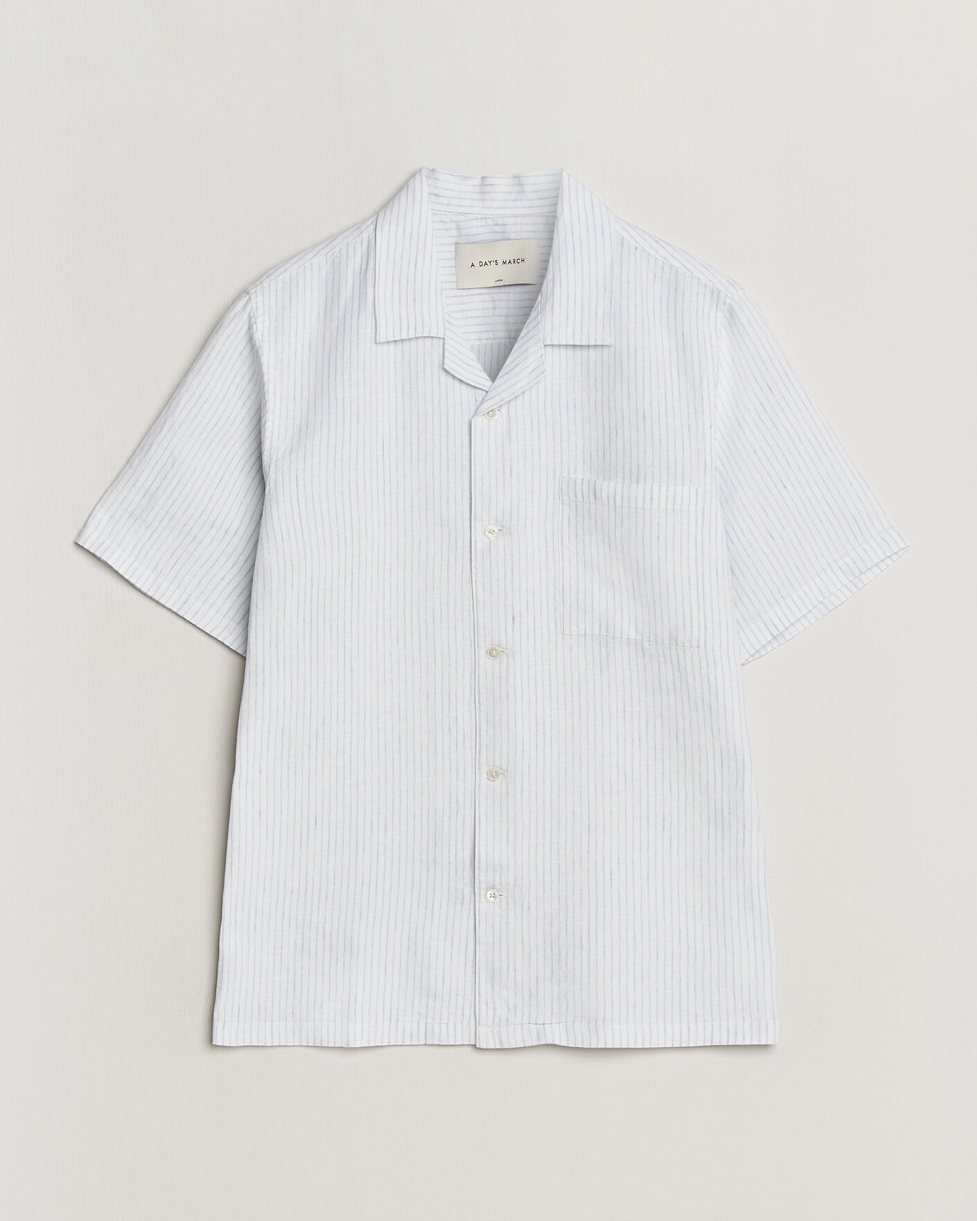Herre | Skjorter | A Day's March | Yamu Striped Linen Short Sleeve Shirt White
