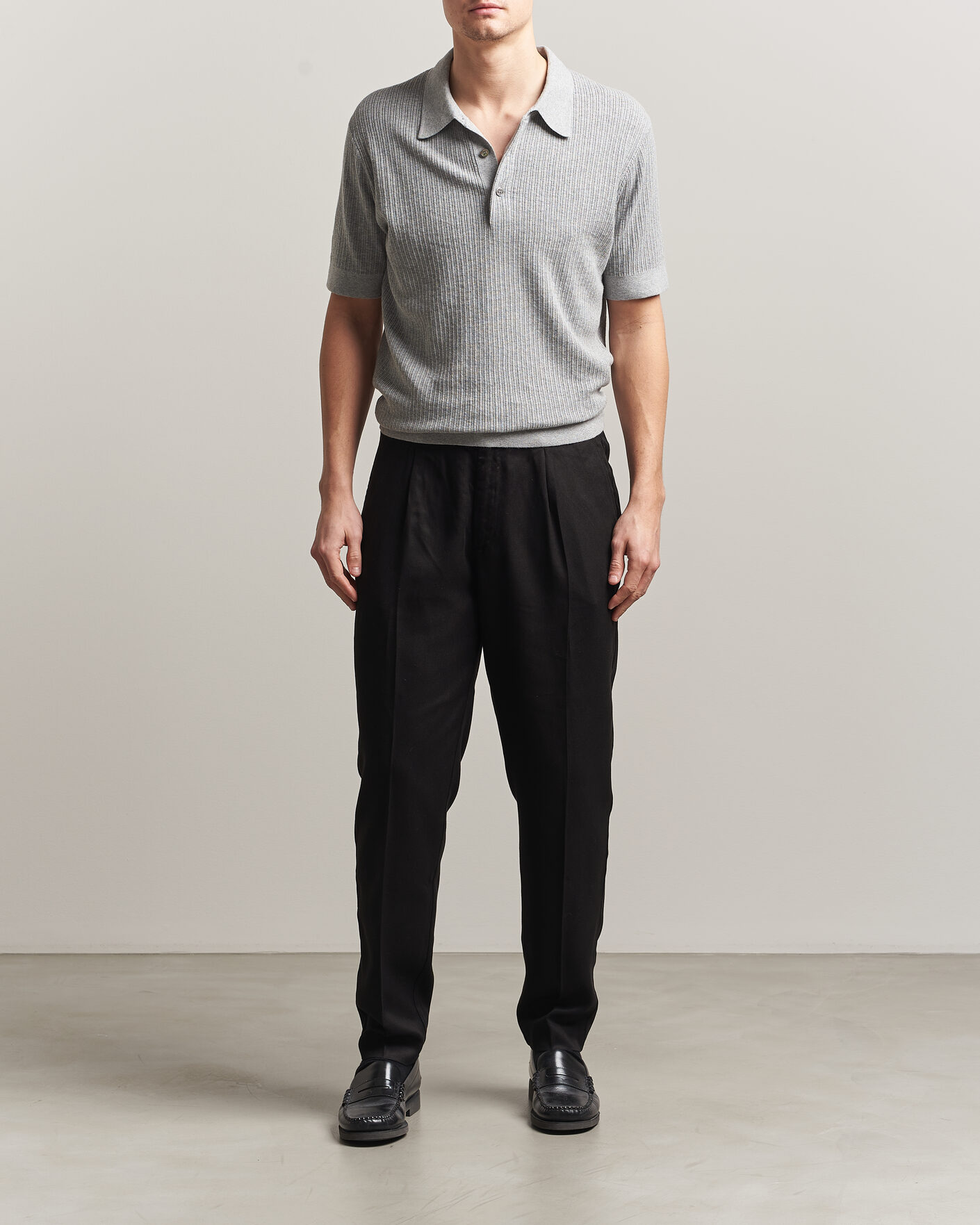 Herre | Polotrøjer | A Day's March | Aspen Structured Knitted Polo Grey