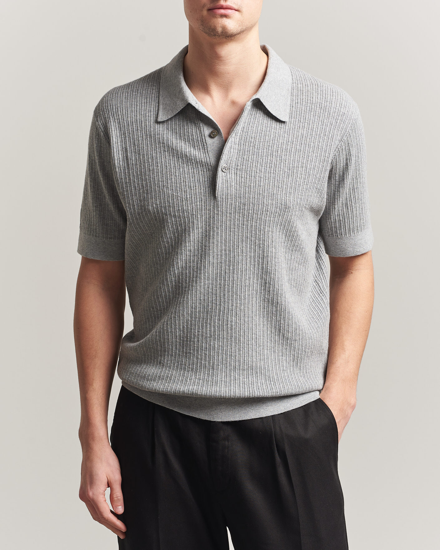 Herre | Polotrøjer | A Day's March | Aspen Structured Knitted Polo Grey