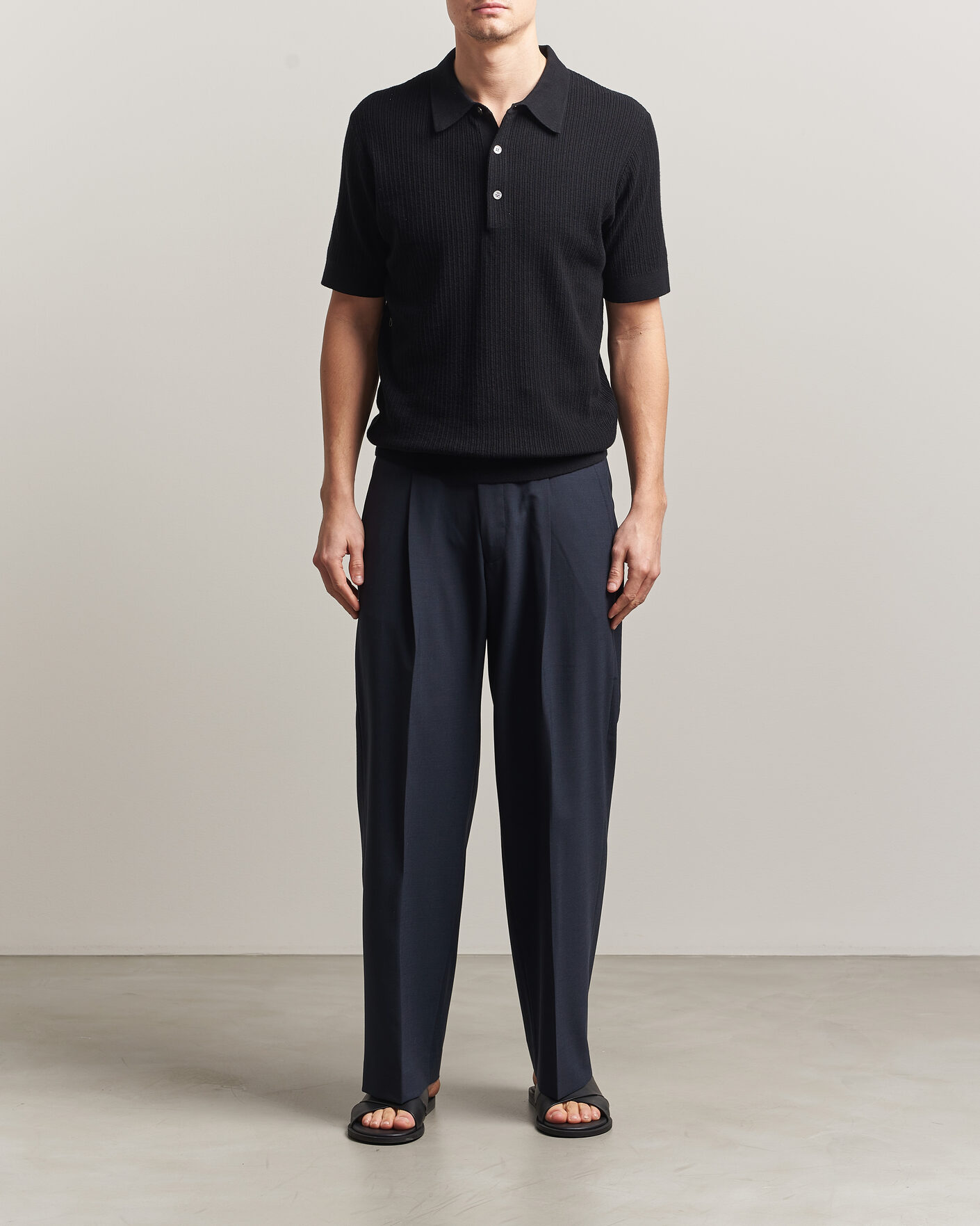 Herre | Polotrøjer | A Day's March | Aspen Structured Knitted Polo Black