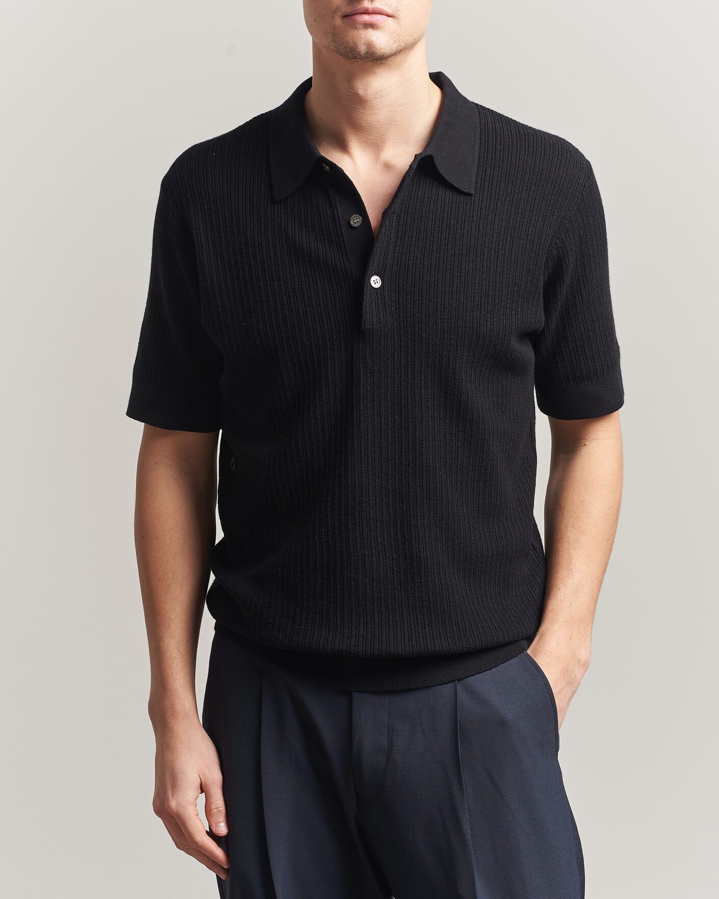Herre | Polotrøjer | A Day's March | Aspen Structured Knitted Polo Black