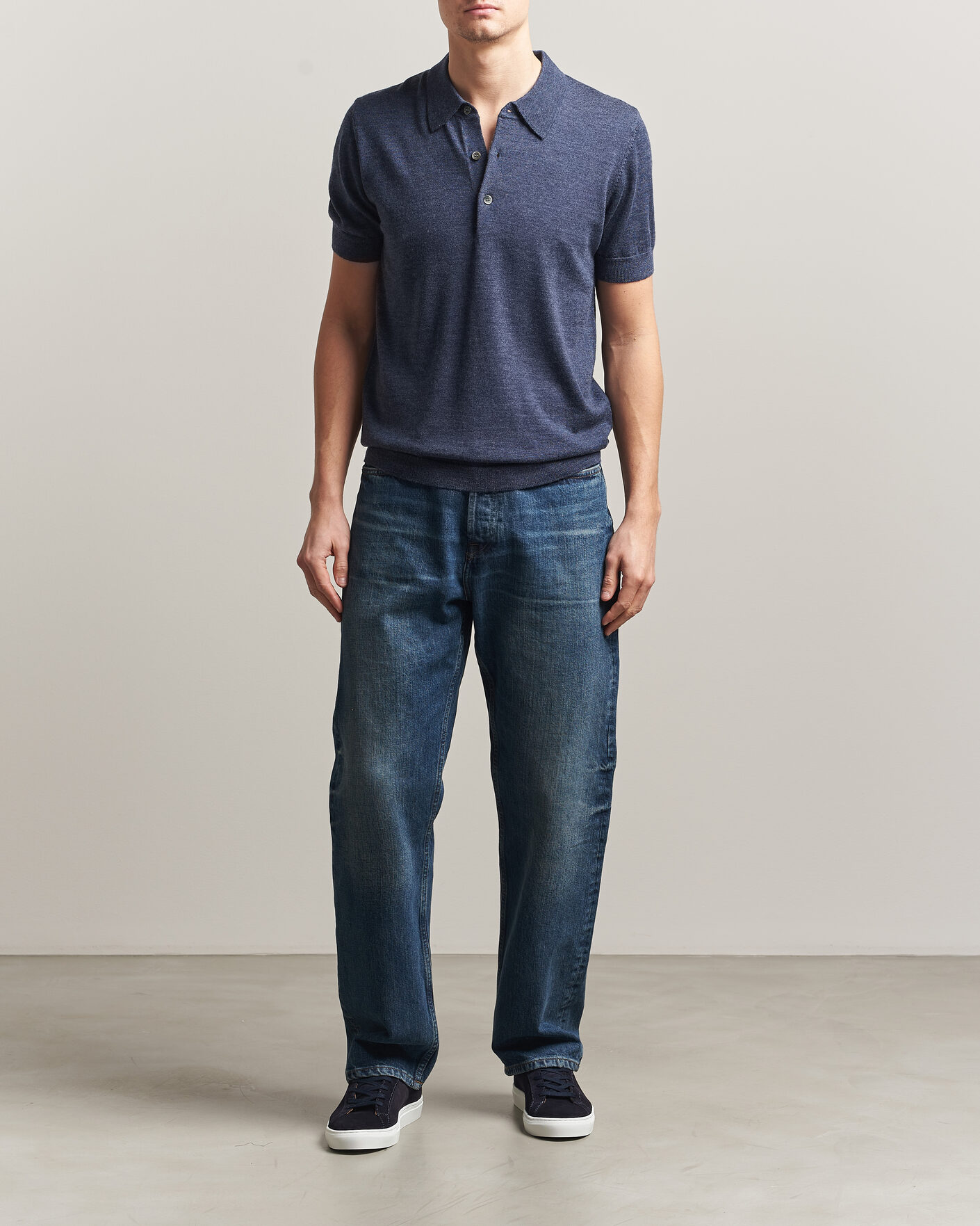Herre | Polotrøjer | A Day's March | Rosehall Knitted Polo Storm Blue
