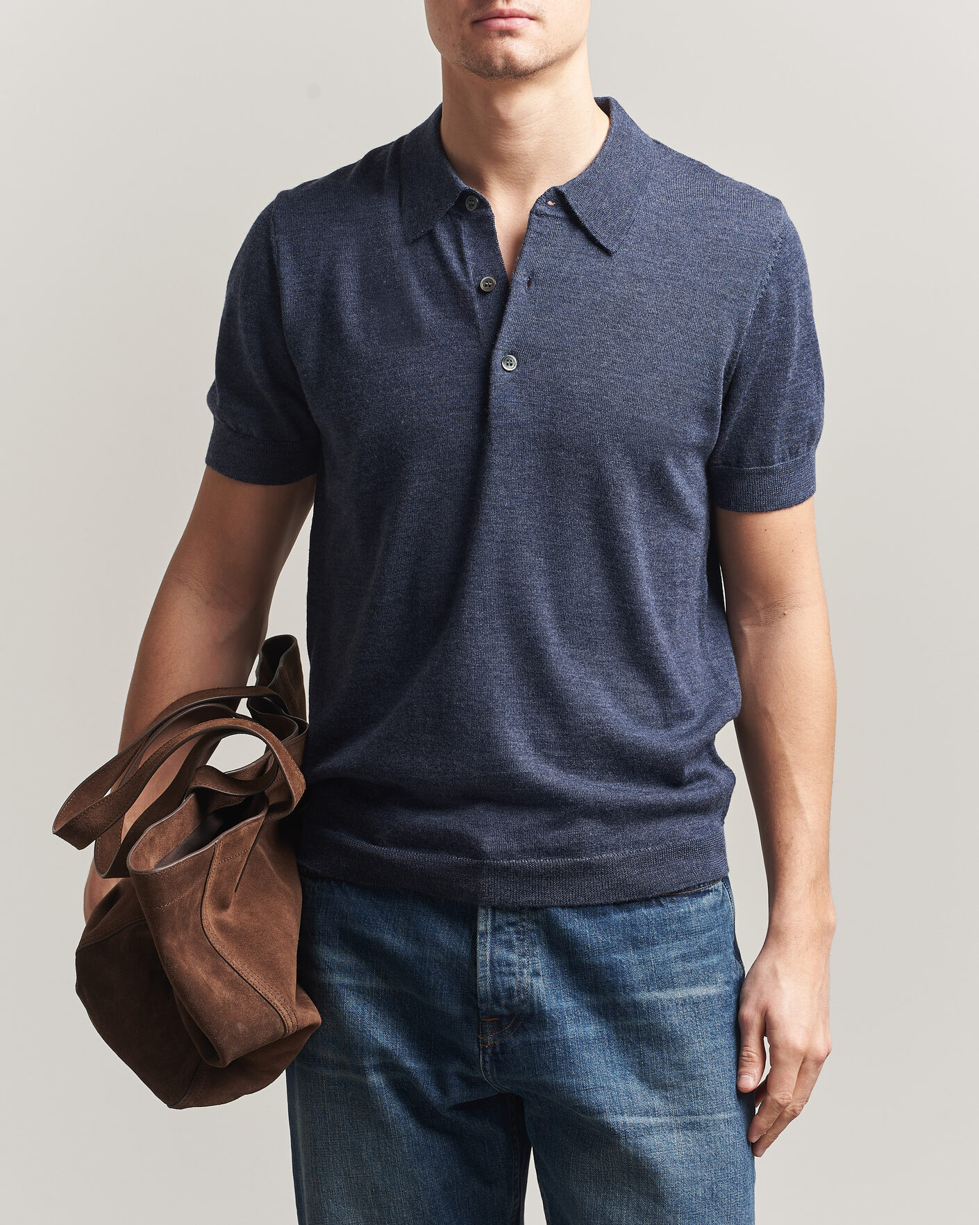 Herre | Polotrøjer | A Day's March | Rosehall Knitted Polo Storm Blue