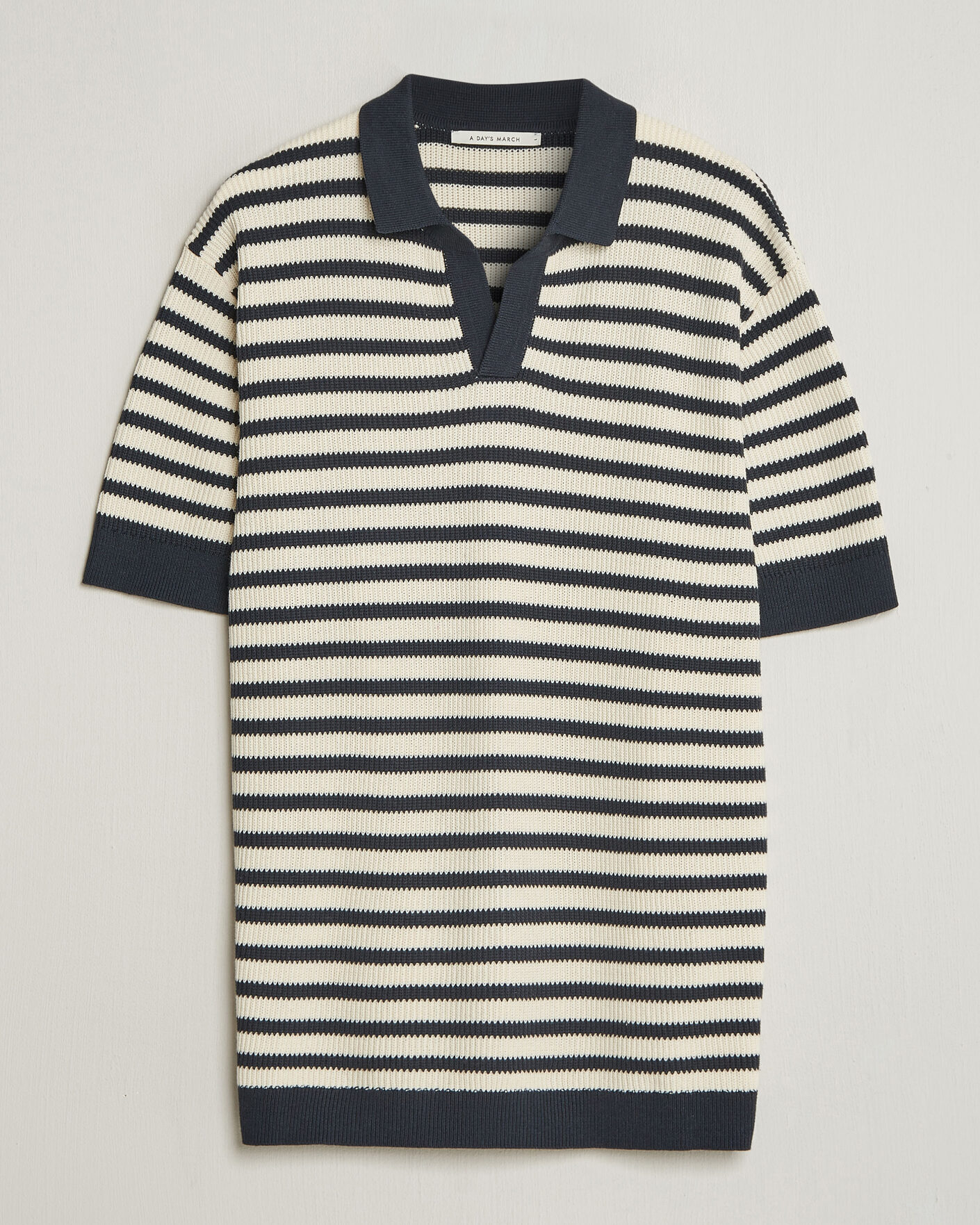 Herre | Polotrøjer | A Day's March | Jeremy Striped Knitted Polo Off White/Navy