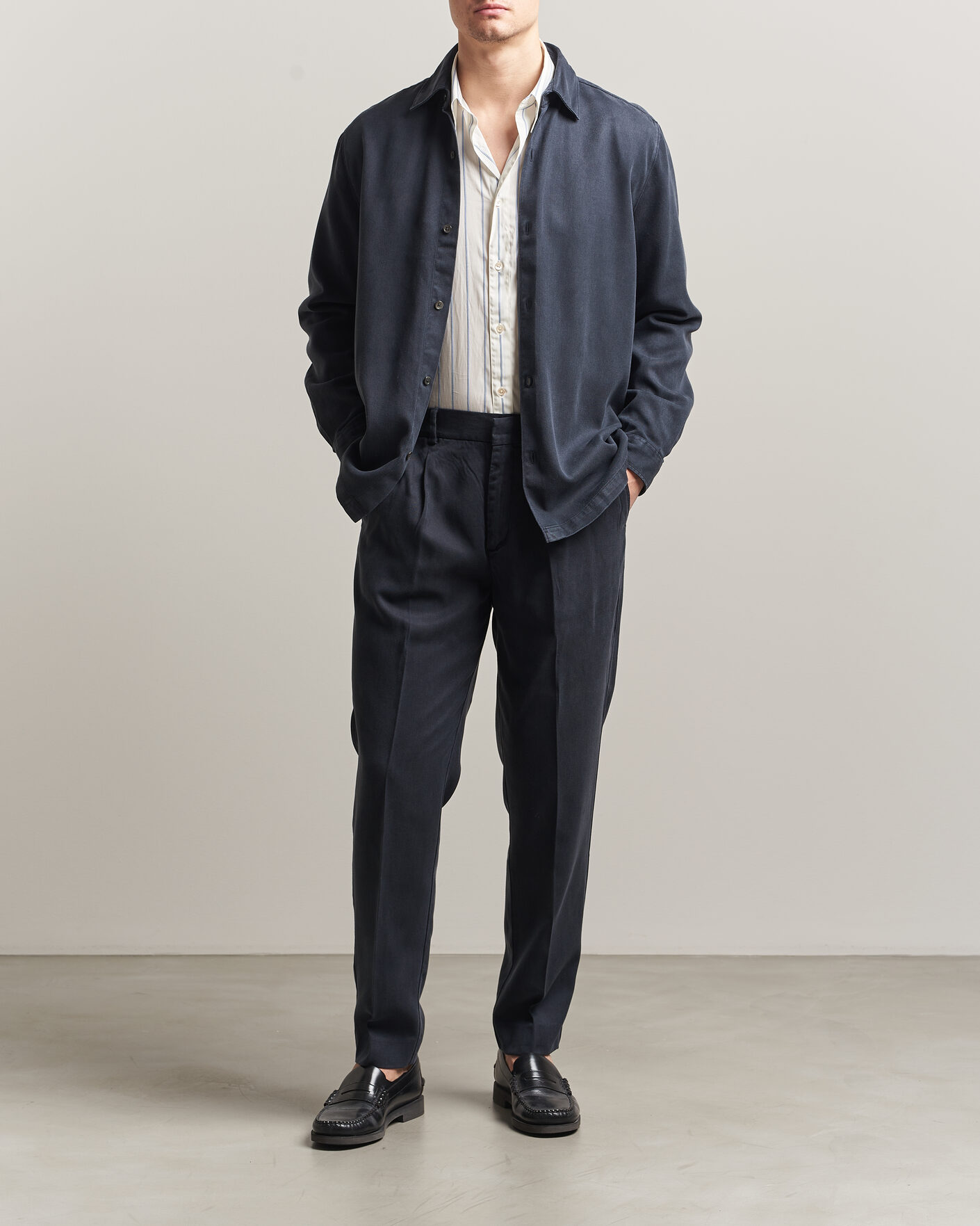 Herre | Bukser | A Day's March | Smart Lyocell Trousers Navy