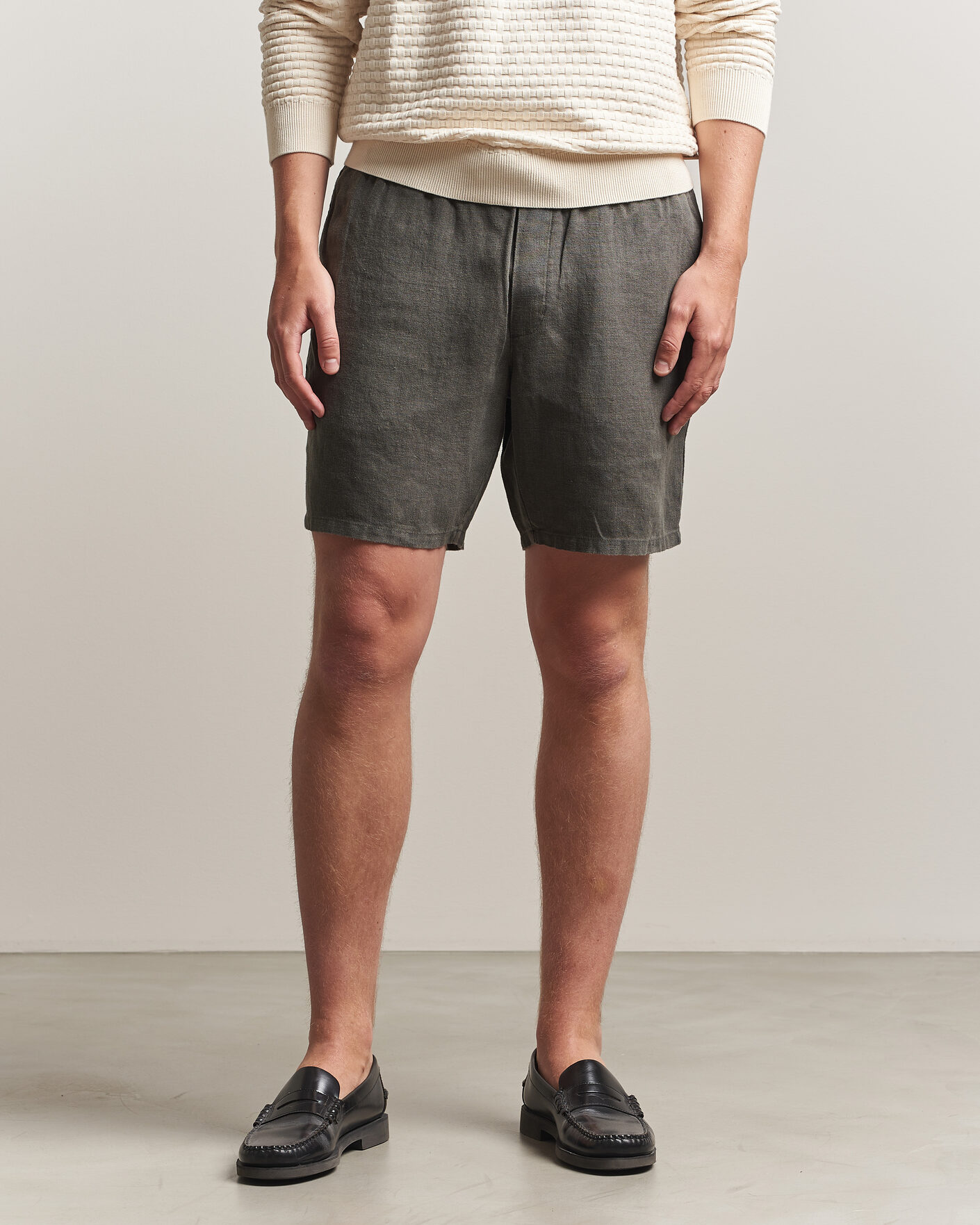 Herre | Shorts | A Day's March | Ipu Linen Drawstring Shorts Olive