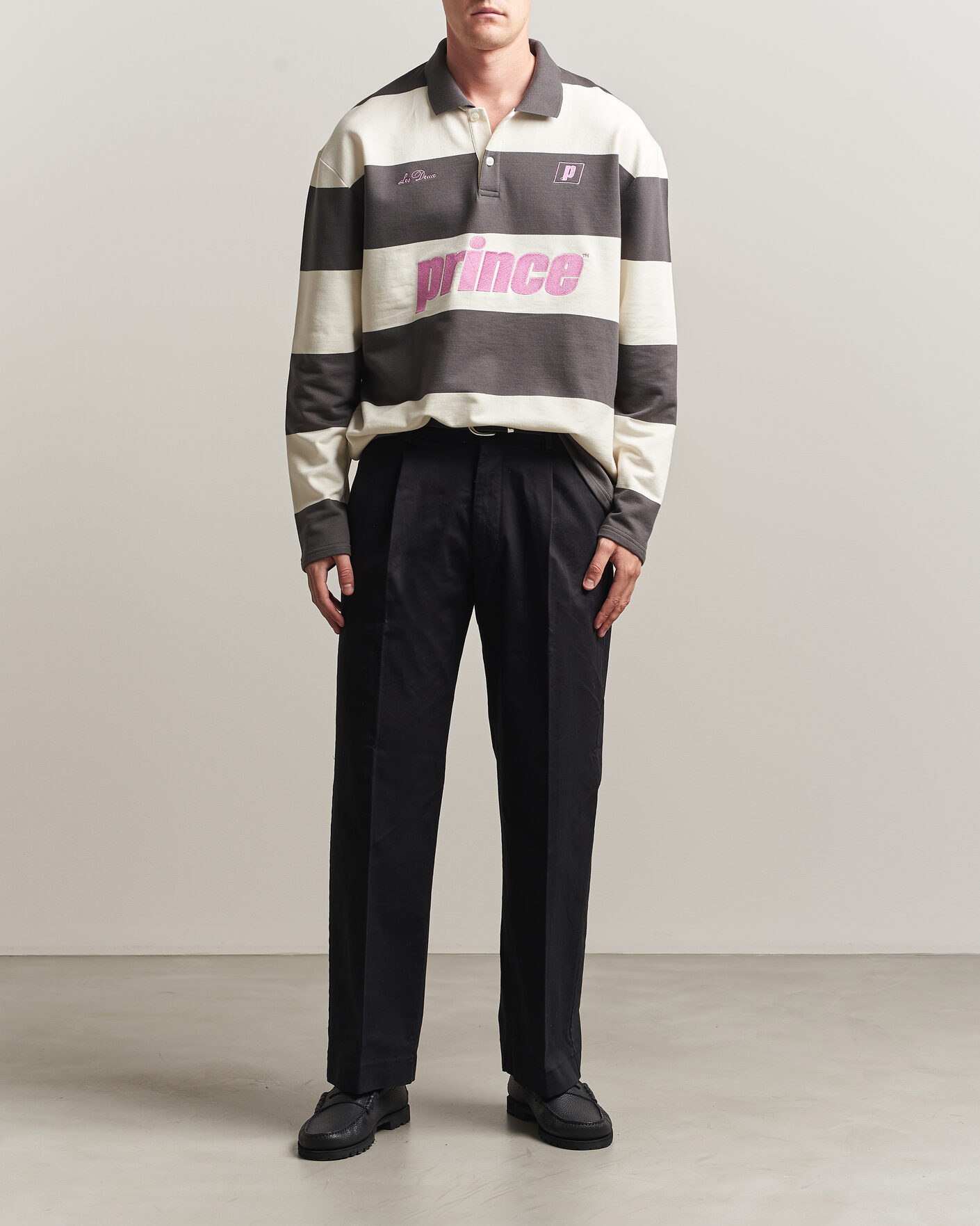 Herre | Trøjer | LES DEUX | Prince Striped Long Sleeve Polo Raven Gray