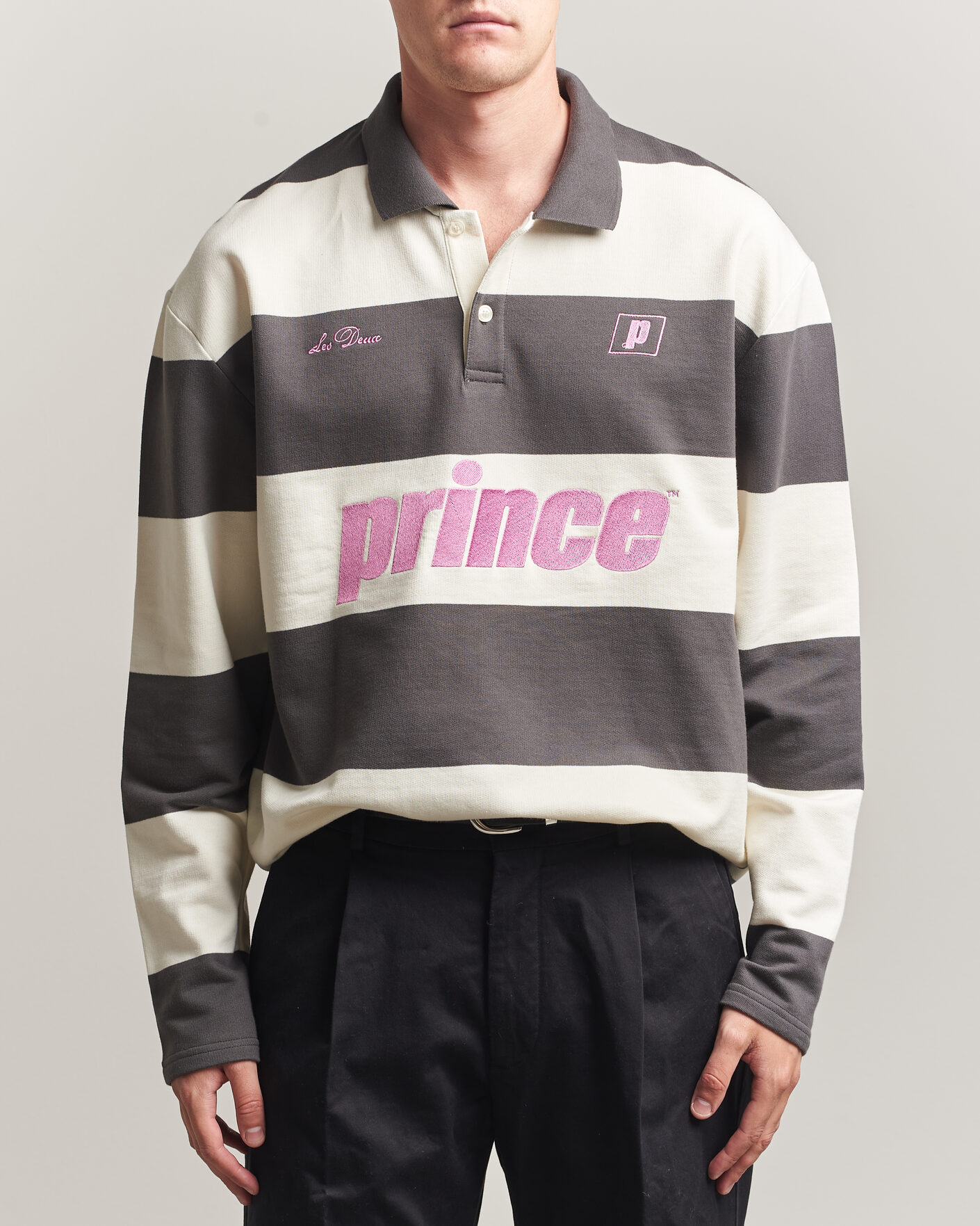 Herre | Trøjer | LES DEUX | Prince Striped Long Sleeve Polo Raven Gray