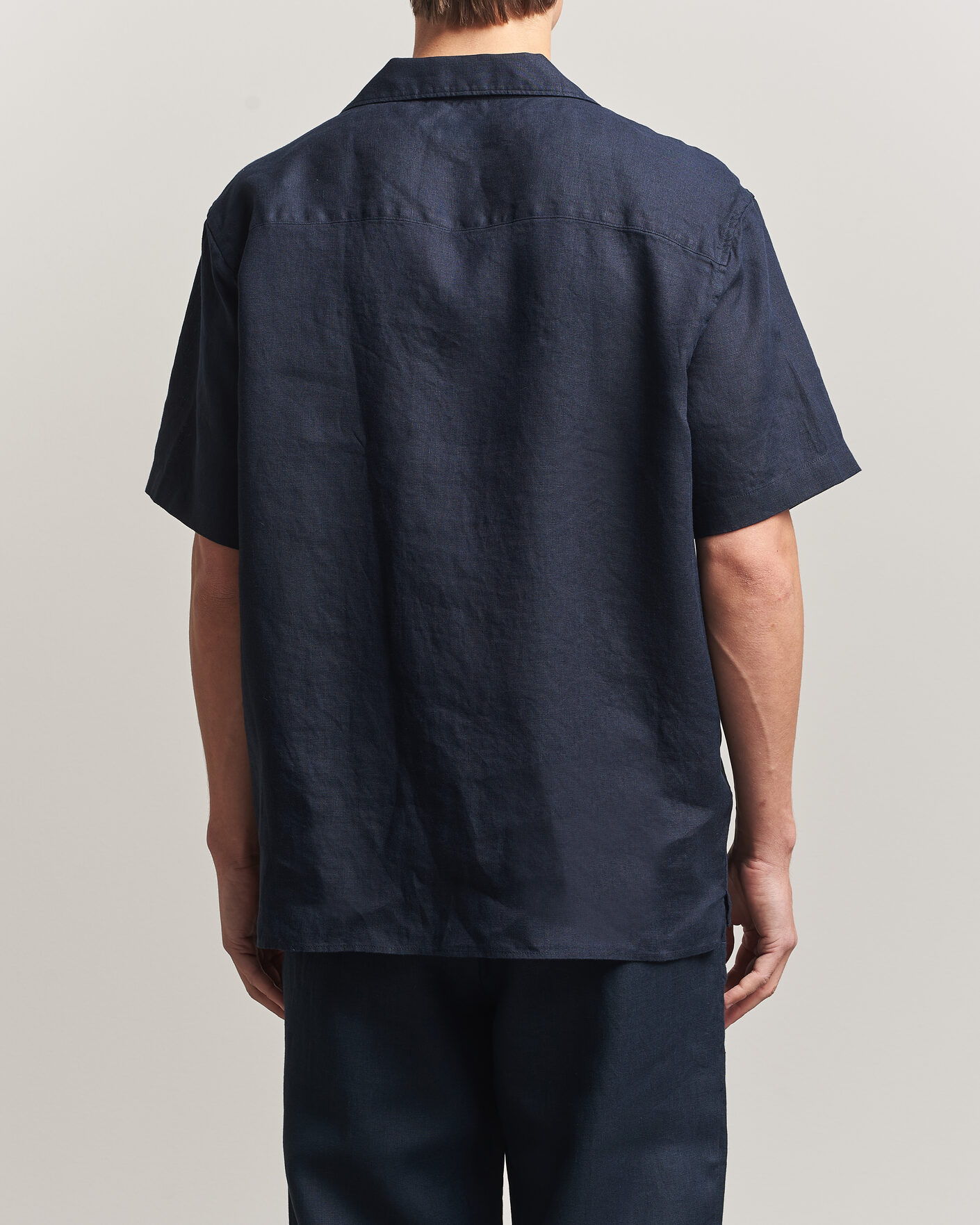Herre | Skjorter | J.Lindeberg | Elio Linen Short Sleeve Shirt Navy