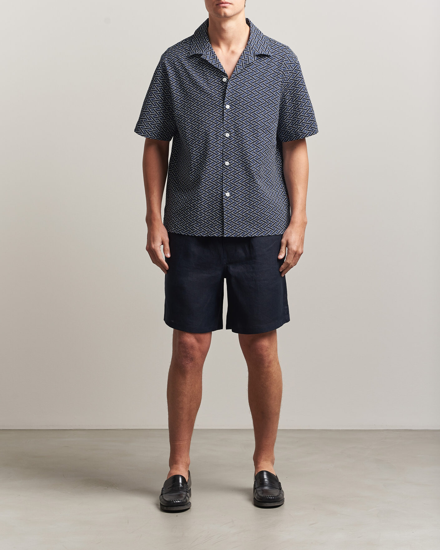 Herre | Skjorter | J.Lindeberg | Donso Geo Printed Resort Shirt Estate Navy