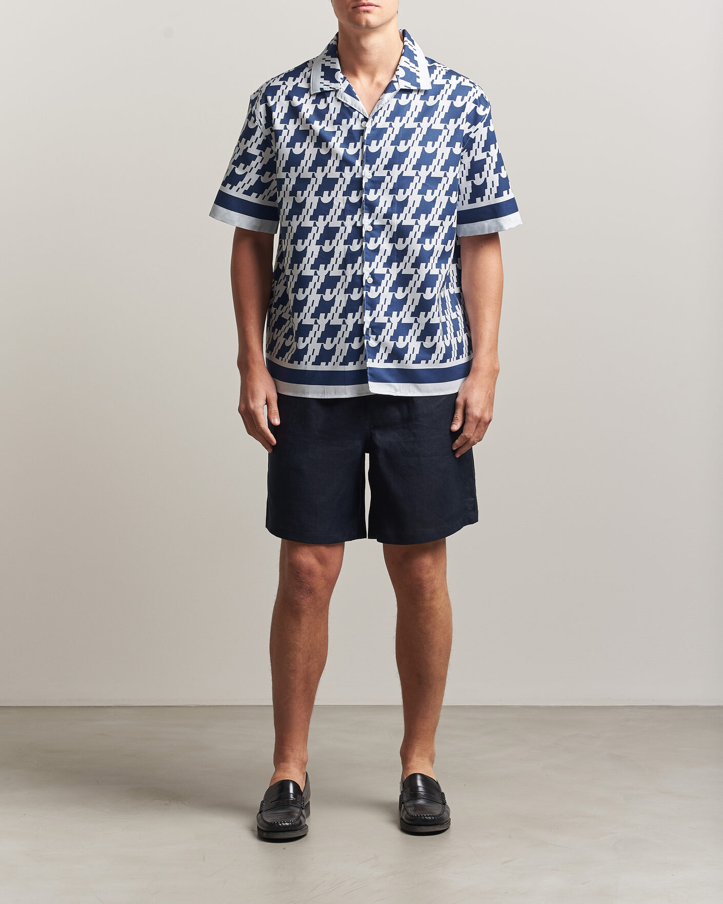 Herre | Skjorter | J.Lindeberg | Ellis Border Printed Resort Shirt Estate Blue