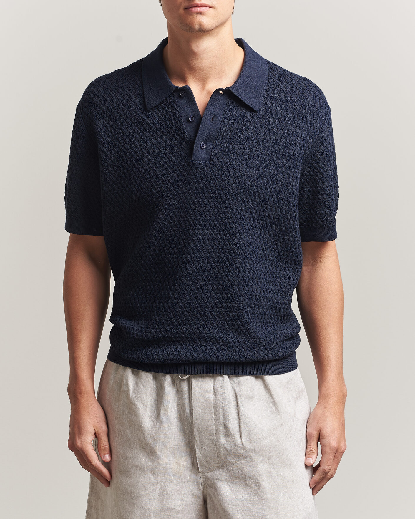 Herre | Polotrøjer | J.Lindeberg | Jacques Structured Knitted Polo Navy