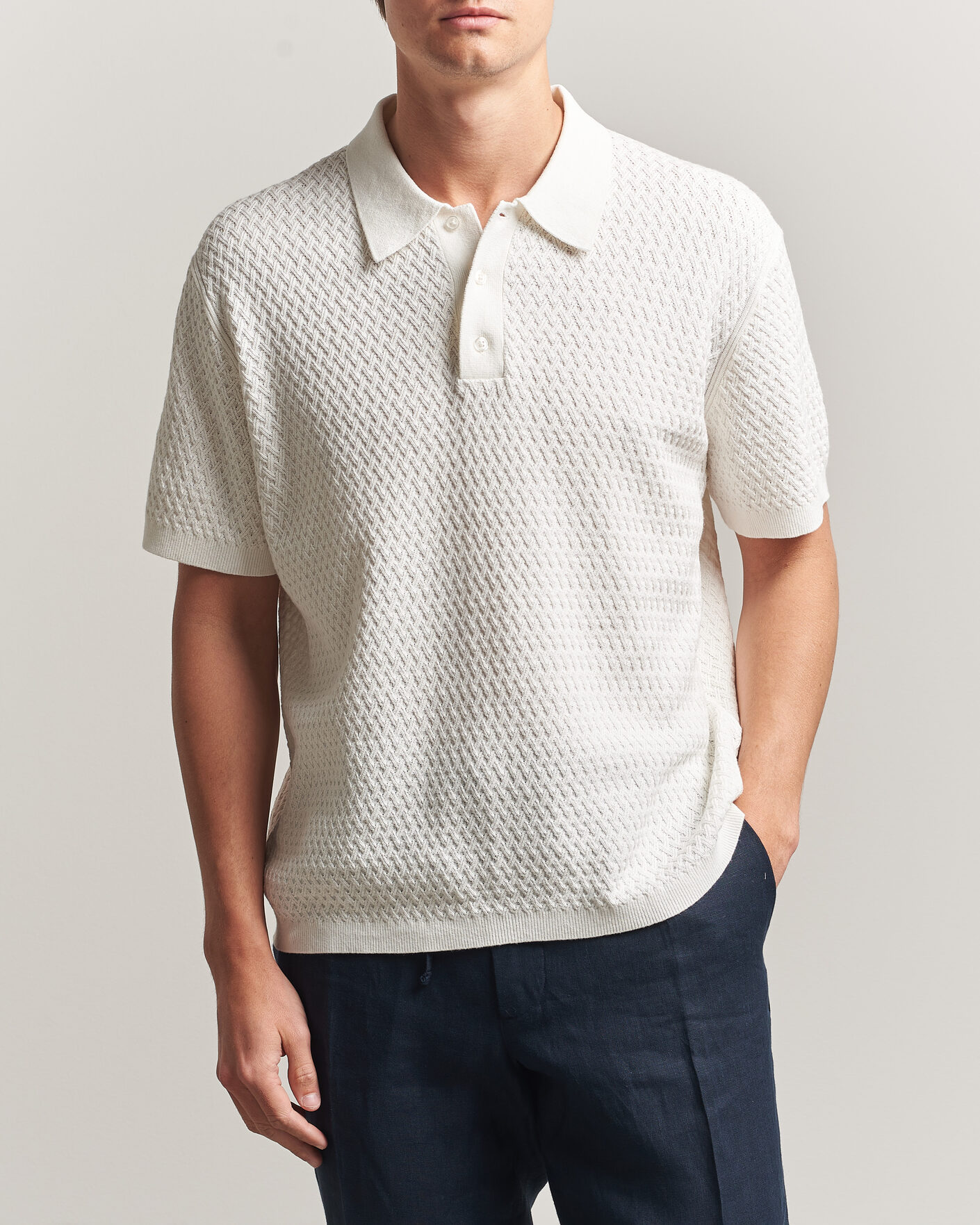 Herre | Polotrøjer | J.Lindeberg | Jacques Structured Knitted Polo Tofu