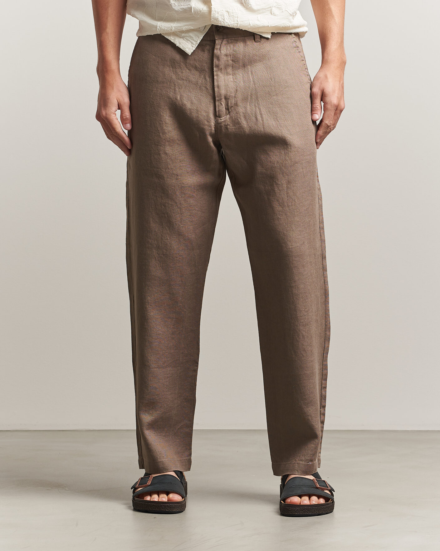 Herre | Bukser | NN07 | Aden Regular Fit Linen Trousers Clay Mirage