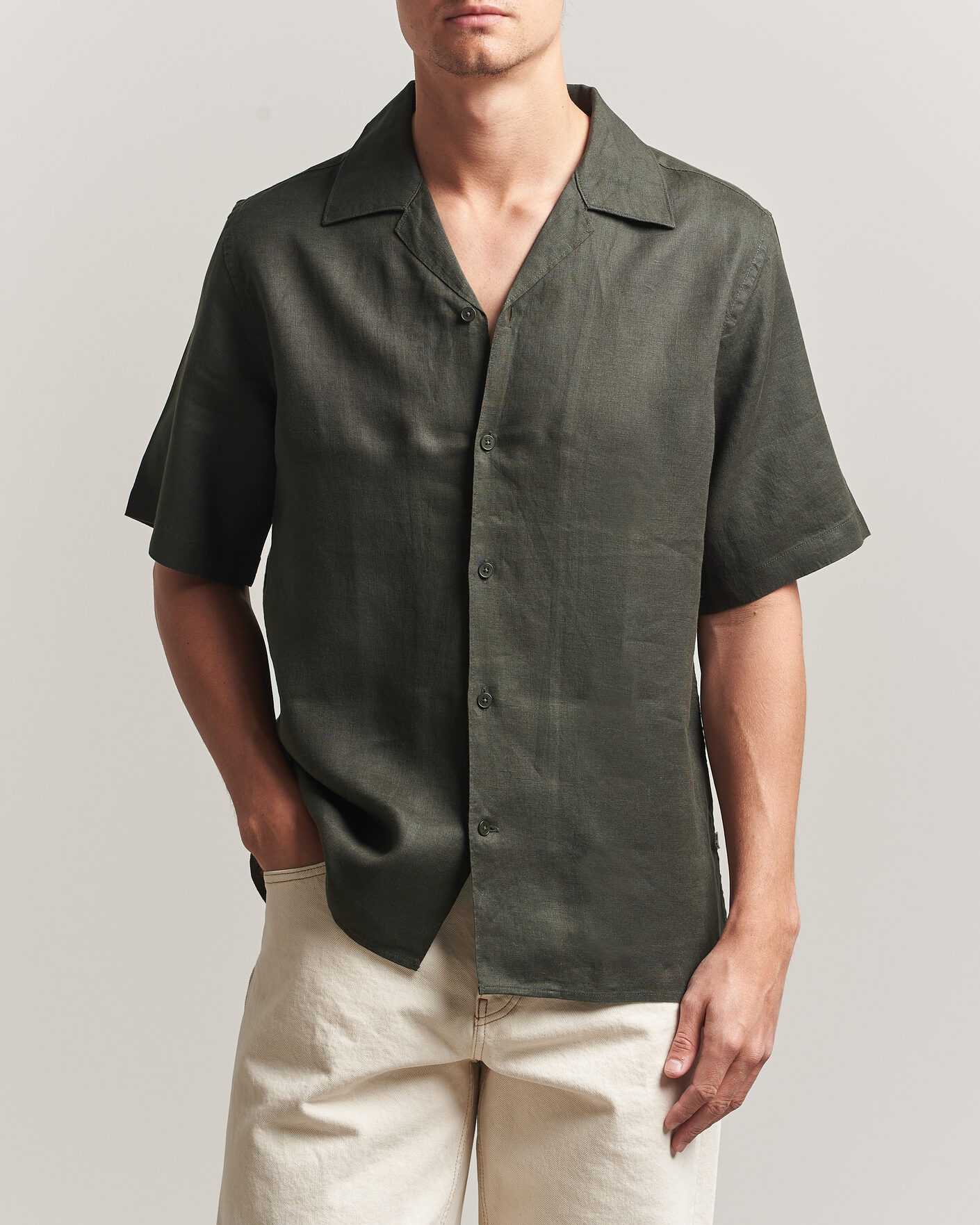 Herre | Skjorter | NN07 | Julio Linen Resort Shirt Dark Army