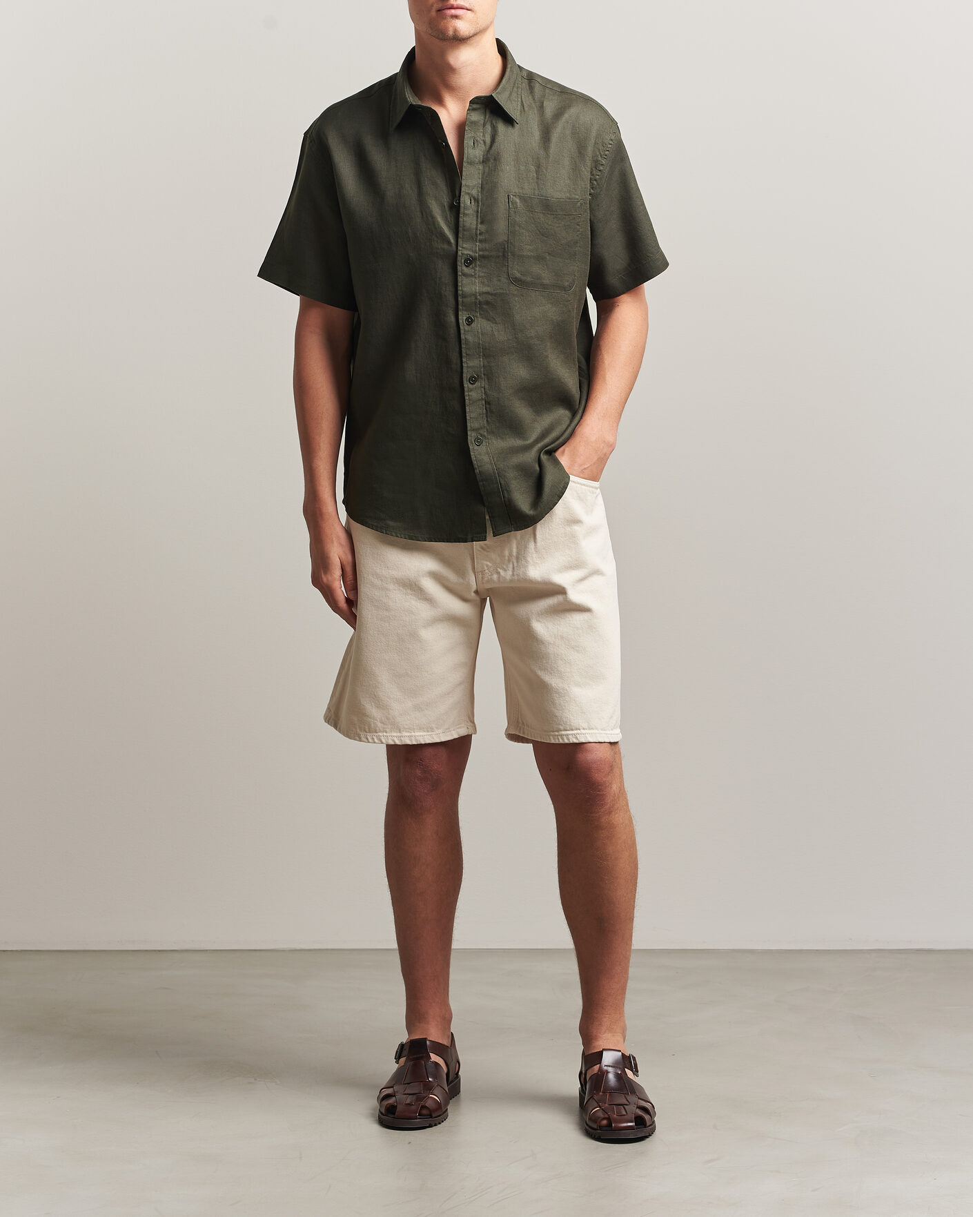 Herre | Skjorter | NN07 | Deon Linen Short Sleeve Shirt Dark Army