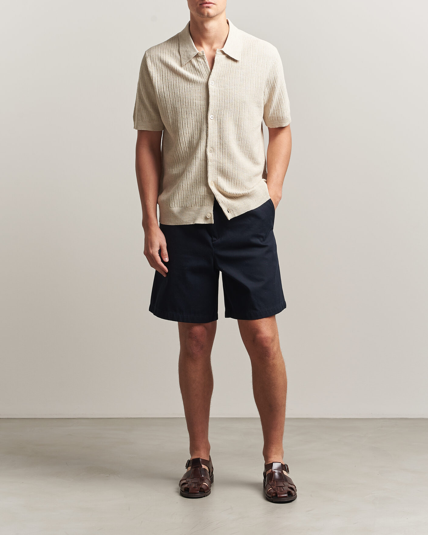 Herre | Skjorter | NN07 | Nolan Knitted Short Sleeve Shirt Ivory